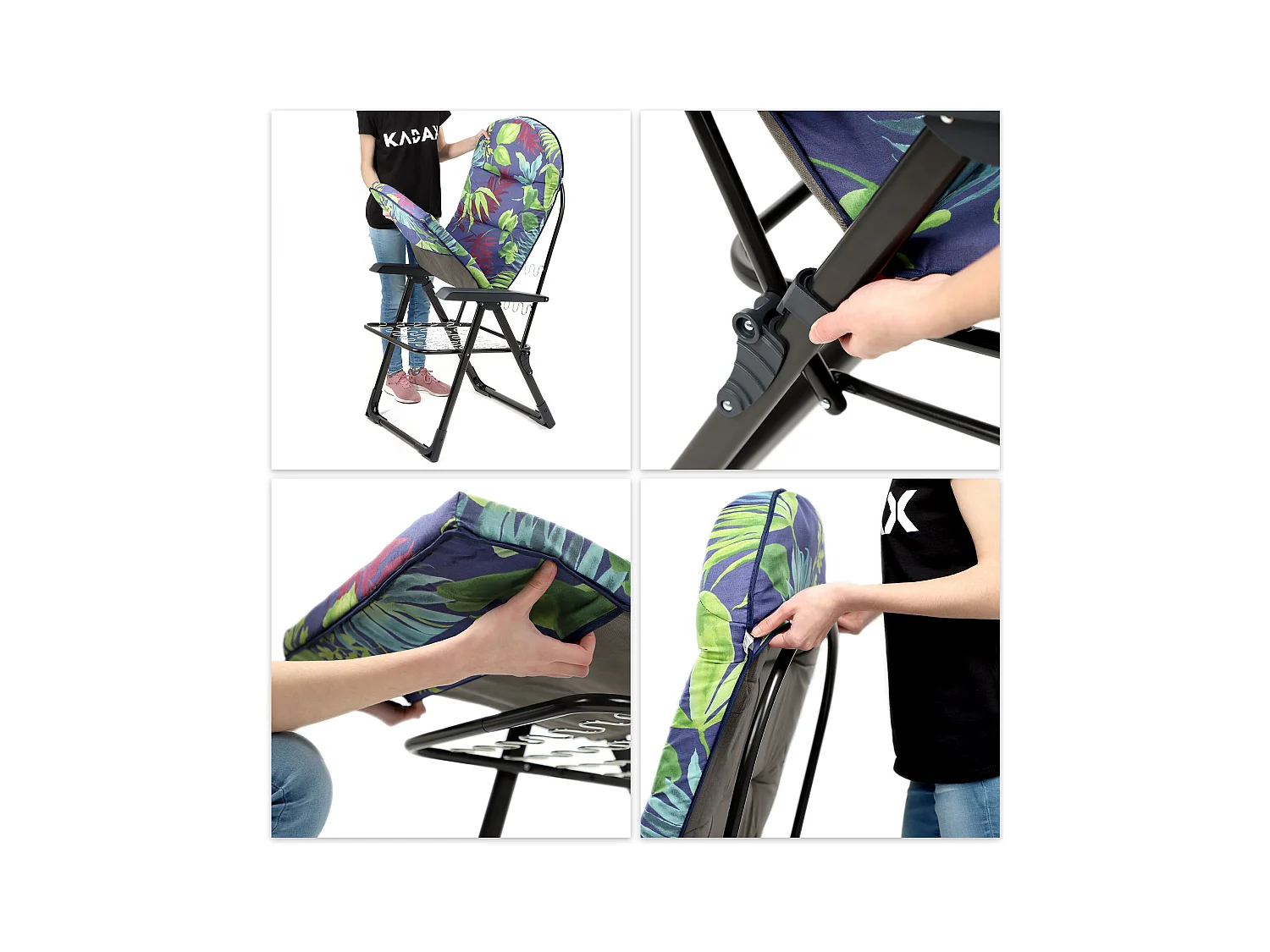 Chaise de jardin KADAX avec dossier réglable, chaise relax en acier thermolaqué, chaise pliante avec capacité de charge jusqu'à 110 kg, chaise longue avec coussin