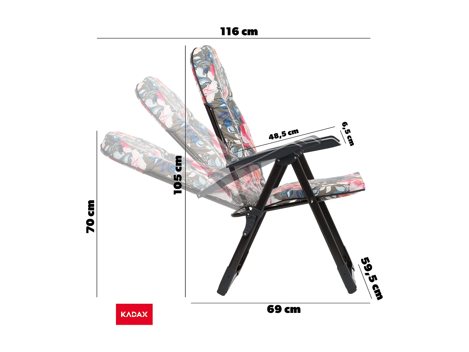 KADAX Tumbona de jardín y playa ajustable 110 kg