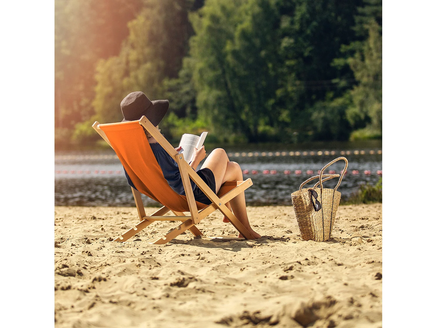 KADAX Liegestuhl aus Holz, klappbarer Strandgartenstuhl