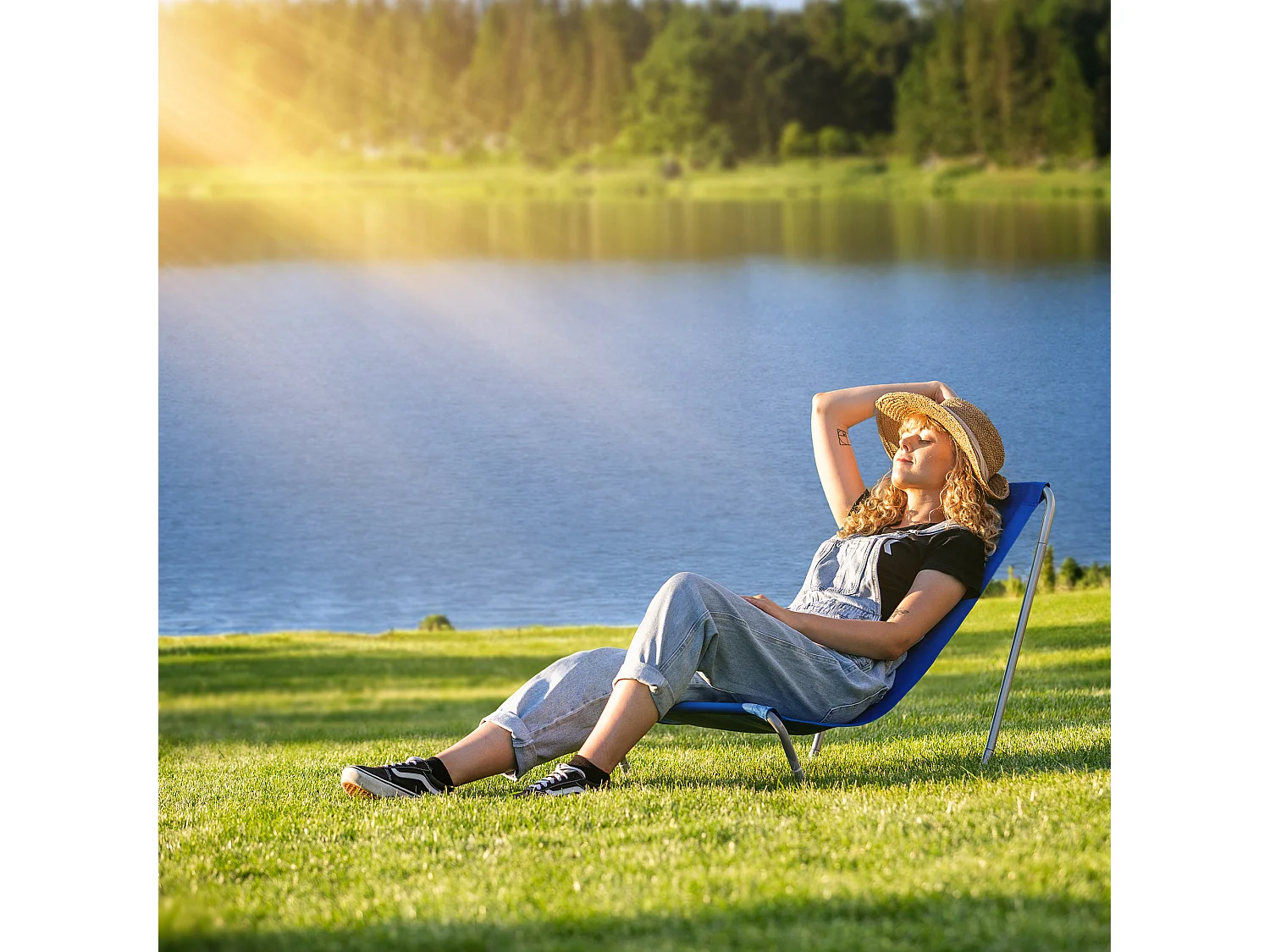 KADAX Chaise de plage, chaise longue pliable avec sac de transport, bain de soleil avec capacité de charge jusqu'à 100 kg, chaise pliante imperméable pour jardin,