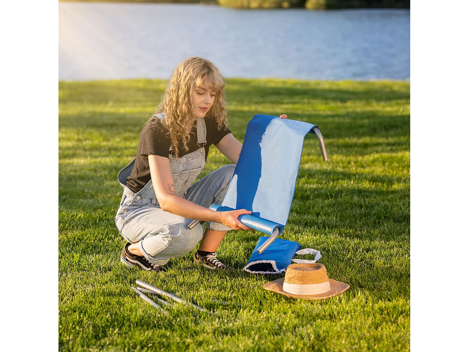 KADAX Chaise de plage, chaise longue pliable avec sac de transport, bain de soleil avec capacité de charge jusqu'à 100 kg, chaise pliante imperméable pour jardin,