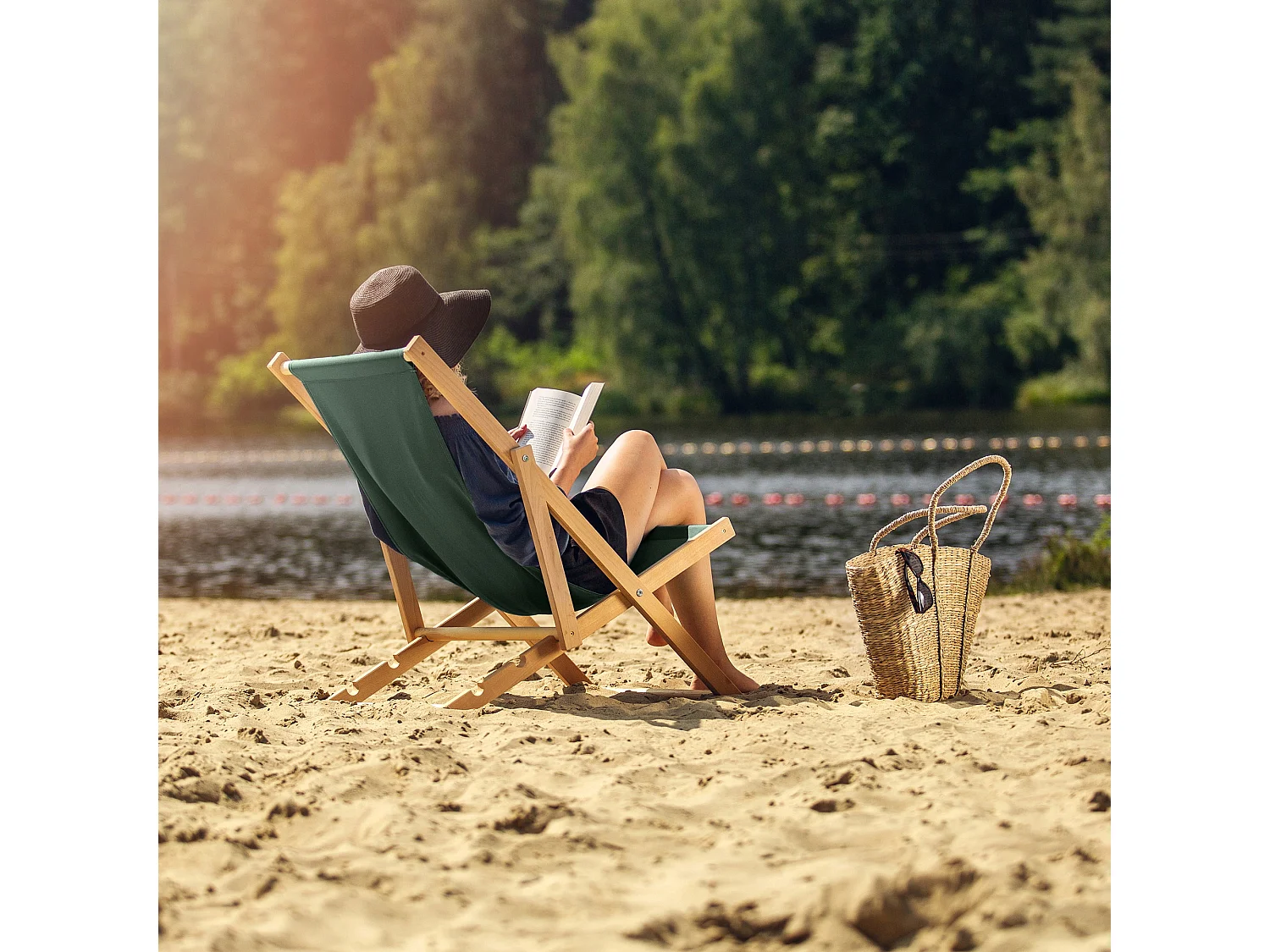 KADAX Chaise longue, chaise de plage en bois, transat jusqu'à 120 kg, chaise longue en bois de hêtre, chaises pliantes en bois, chaise de plage, chaise pliante