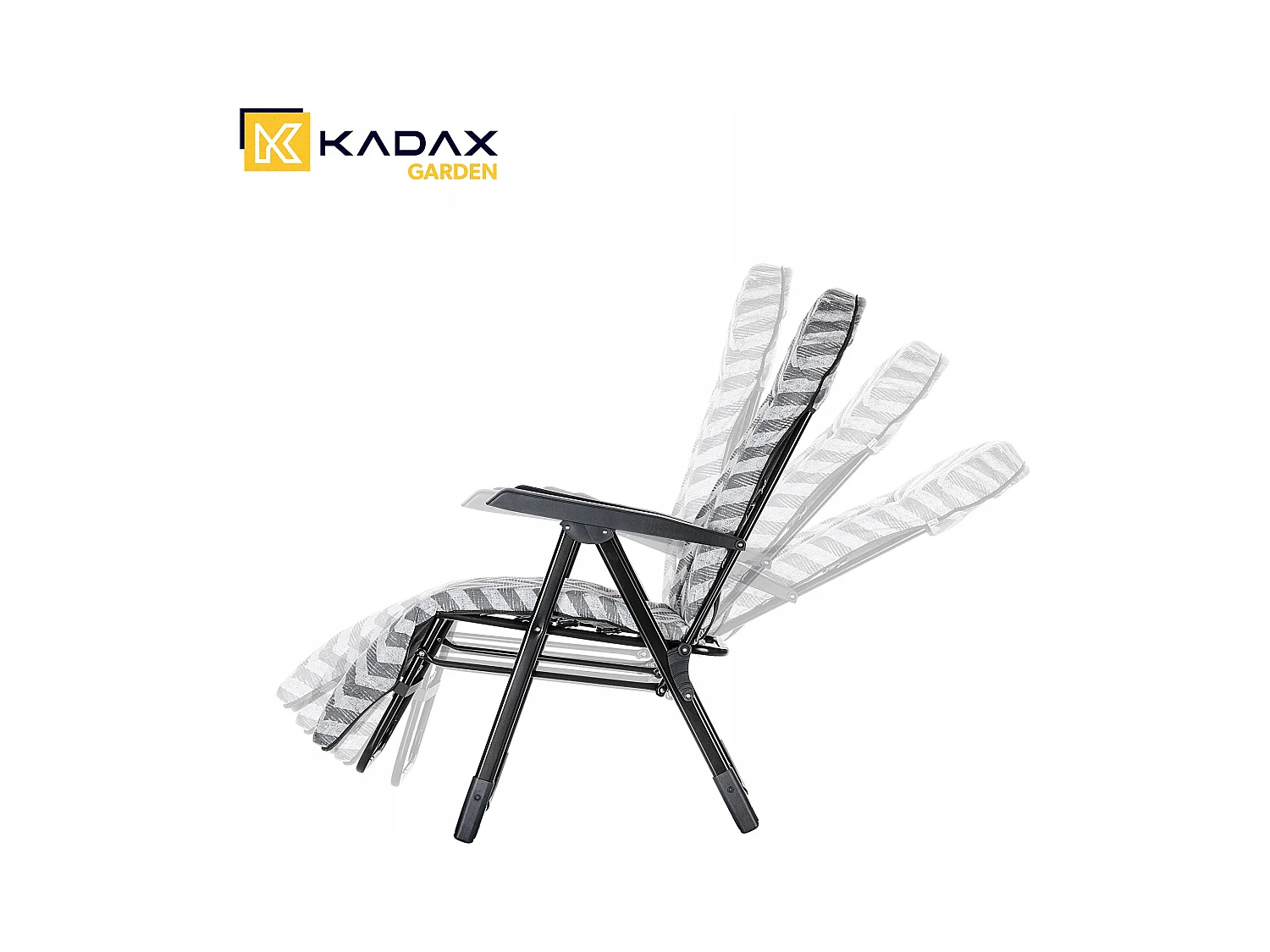 Chaise de jardin KADAX avec dossier réglable, chaise relax en acier thermolaqué, chaise pliante avec capacité de charge jusqu'à 110 kg, chaise longue avec coussin