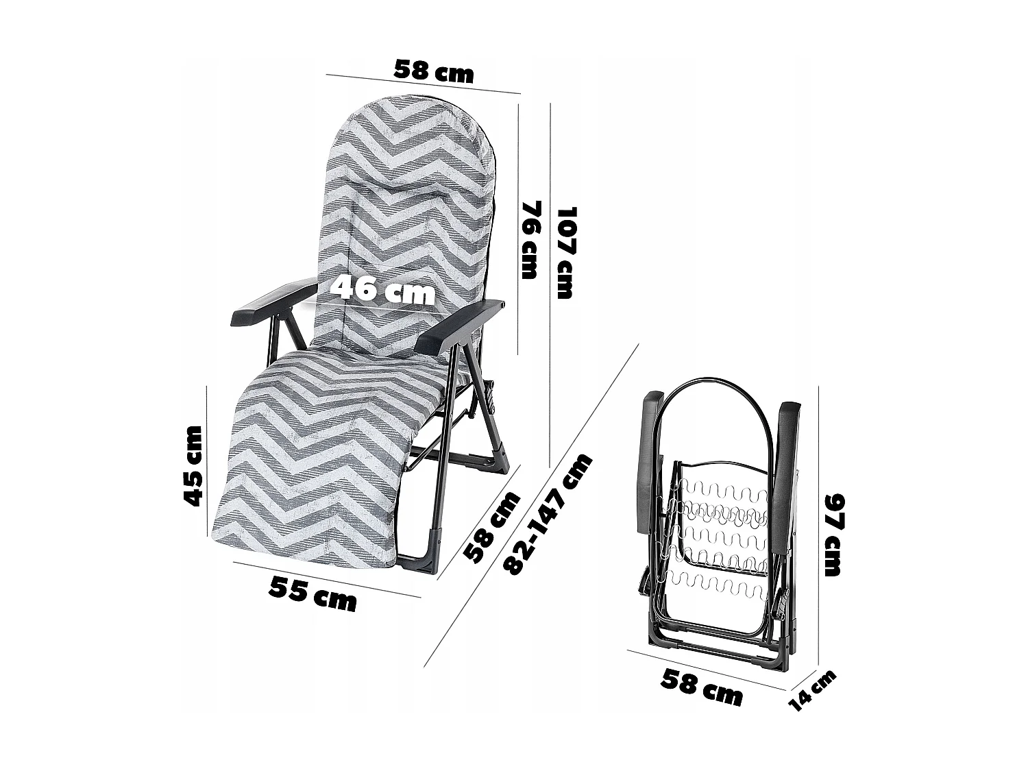 KADAX Leżak ogrodowy Soller Plus 150 x 68 cm "Zygzak"