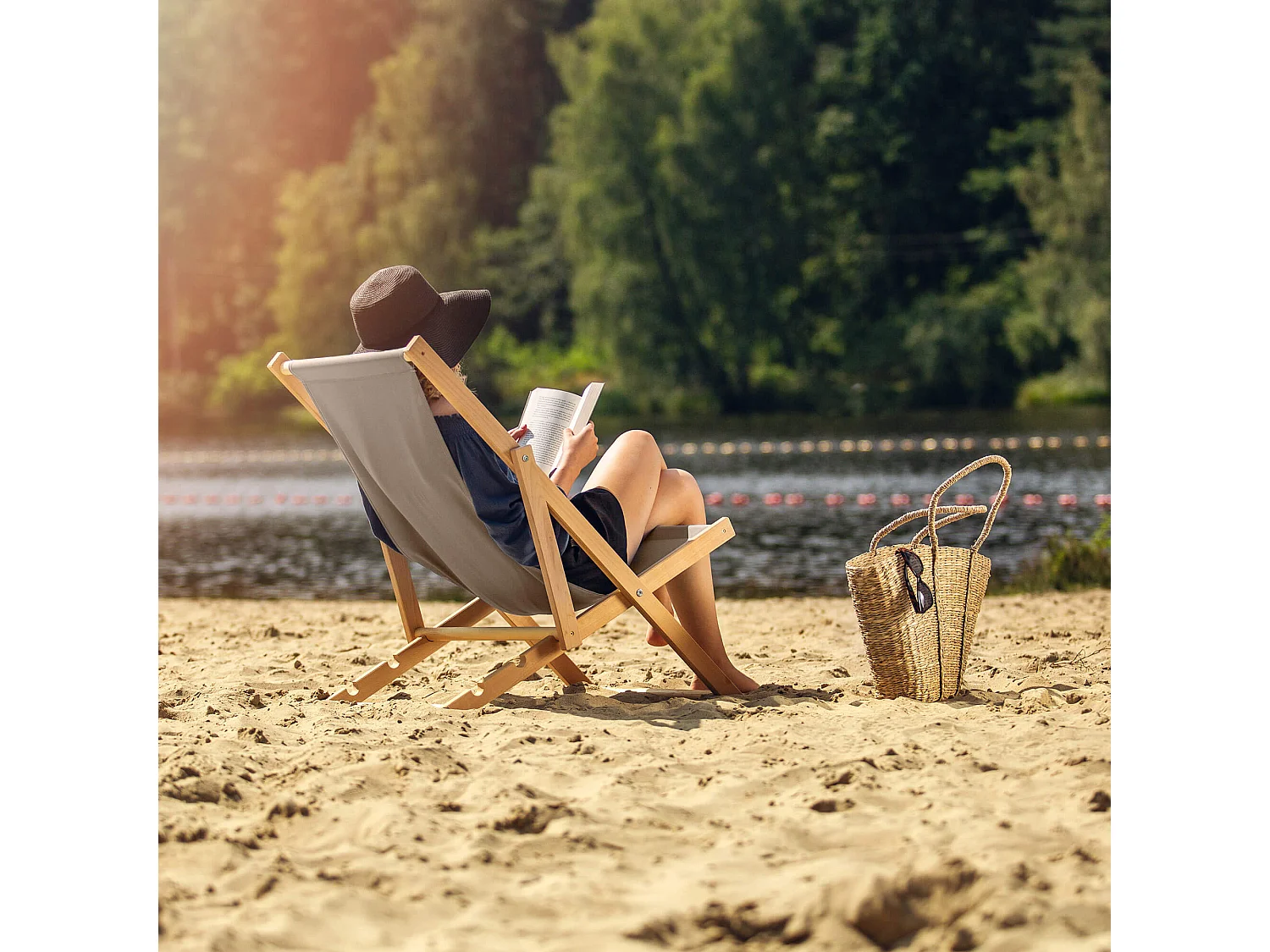 KADAX Chaise longue, chaise de plage en bois, transat jusqu'à 120 kg, chaise longue en bois de hêtre, chaises pliantes en bois, chaise de plage, chaise pliante