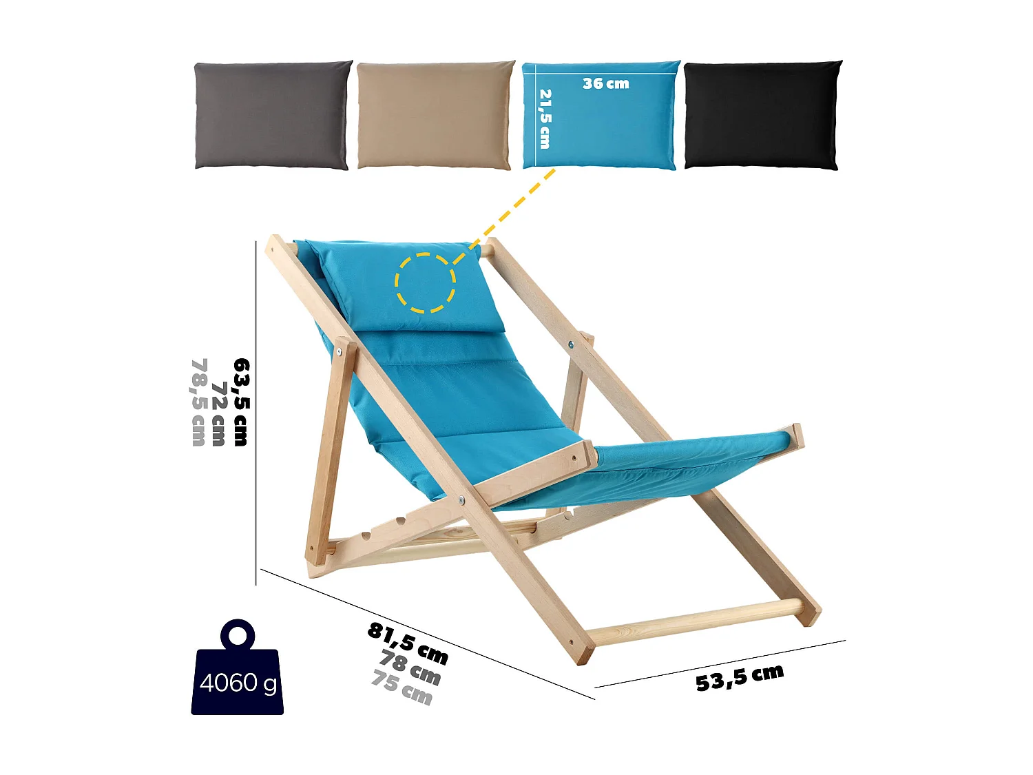 KADAX Bain de soleil, chaise de plage en bois, transat jusqu'à 120 kg, bain de soleil en bois de hêtre, chaises pliantes en bois, chaise de plage, chaise de plage