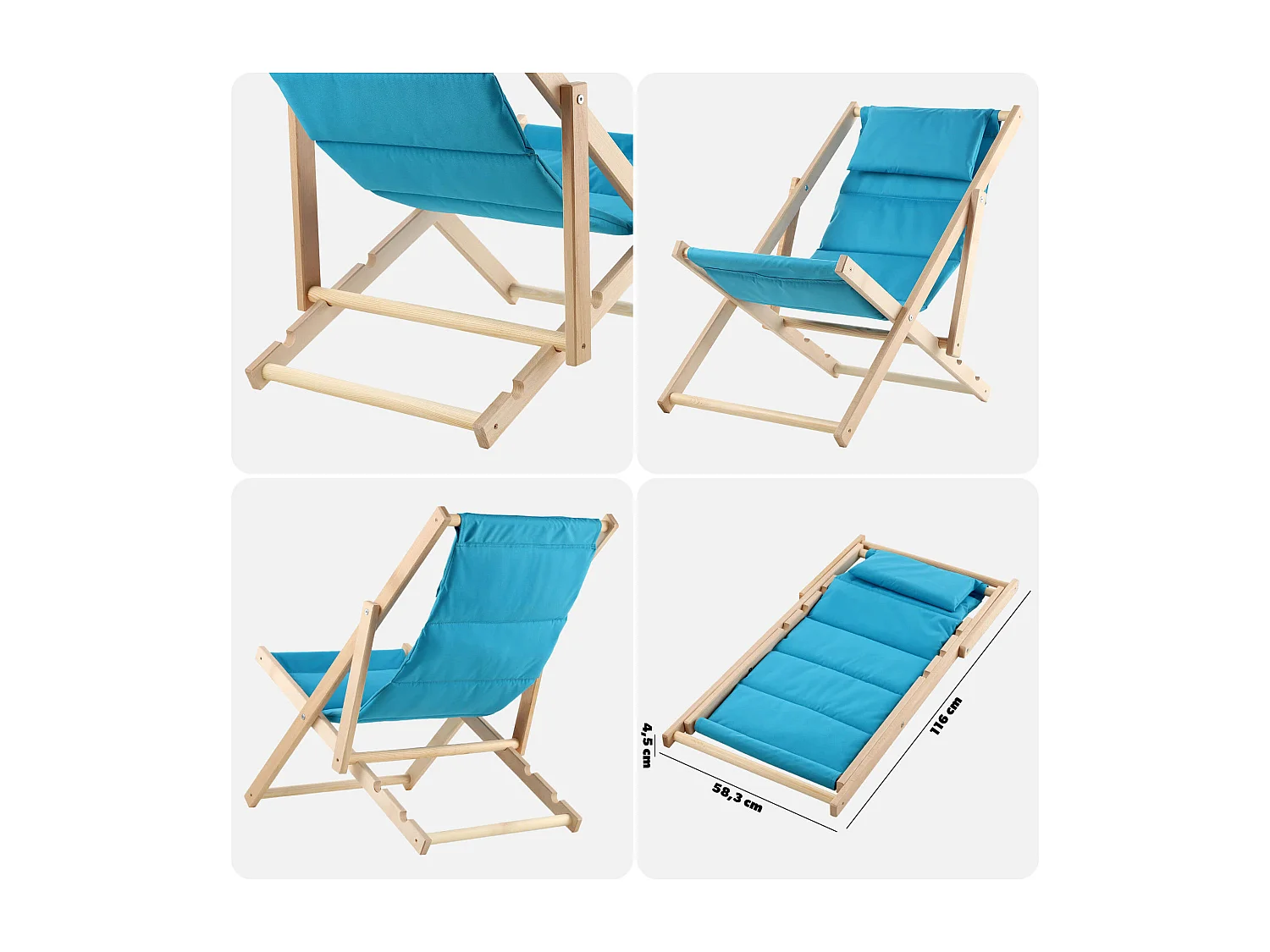 KADAX Bain de soleil, chaise de plage en bois, transat jusqu'à 120 kg, bain de soleil en bois de hêtre, chaises pliantes en bois, chaise de plage, chaise de plage