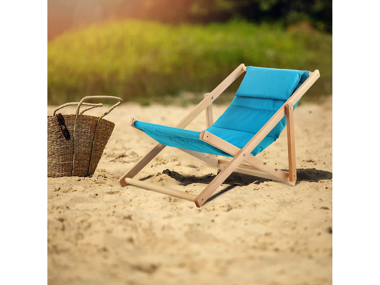 KADAX Bain de soleil, chaise de plage en bois, transat jusqu'à 120 kg, bain de soleil en bois de hêtre, chaises pliantes en bois, chaise de plage, chaise de plage