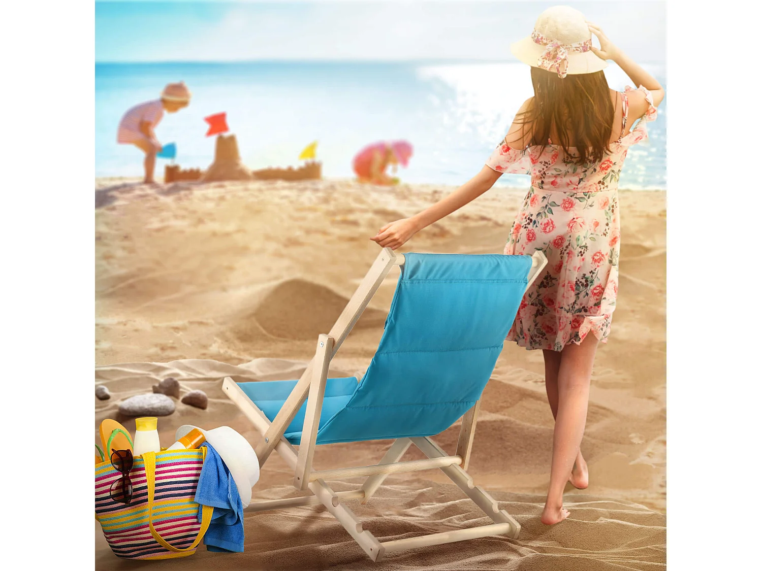 KADAX Bain de soleil, chaise de plage en bois, transat jusqu'à 120 kg, bain de soleil en bois de hêtre, chaises pliantes en bois, chaise de plage, chaise de plage