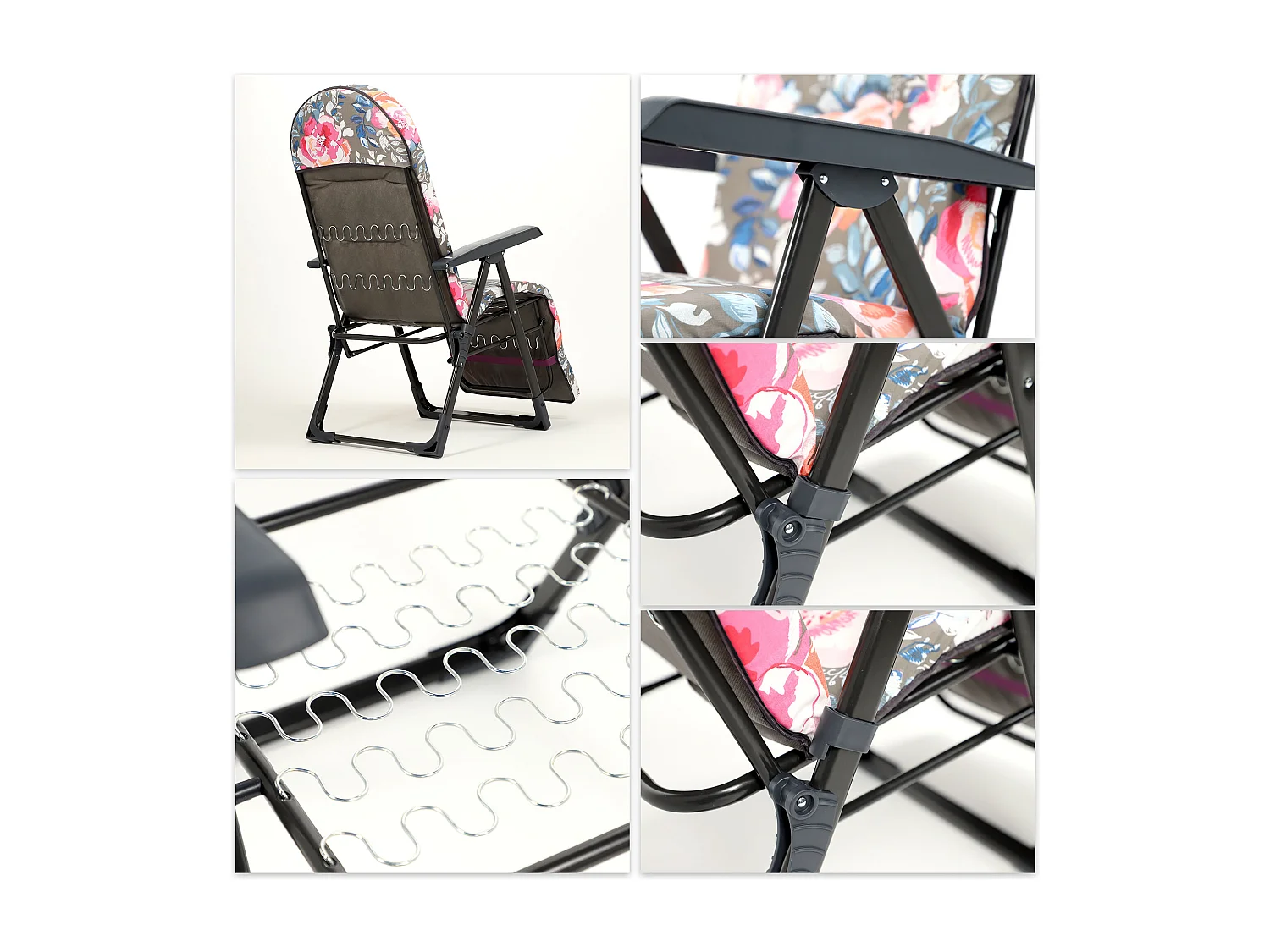 Chaise de jardin KADAX avec dossier réglable, chaise relax en acier thermolaqué, chaise pliante avec capacité de charge jusqu'à 110 kg, chaise longue avec coussin