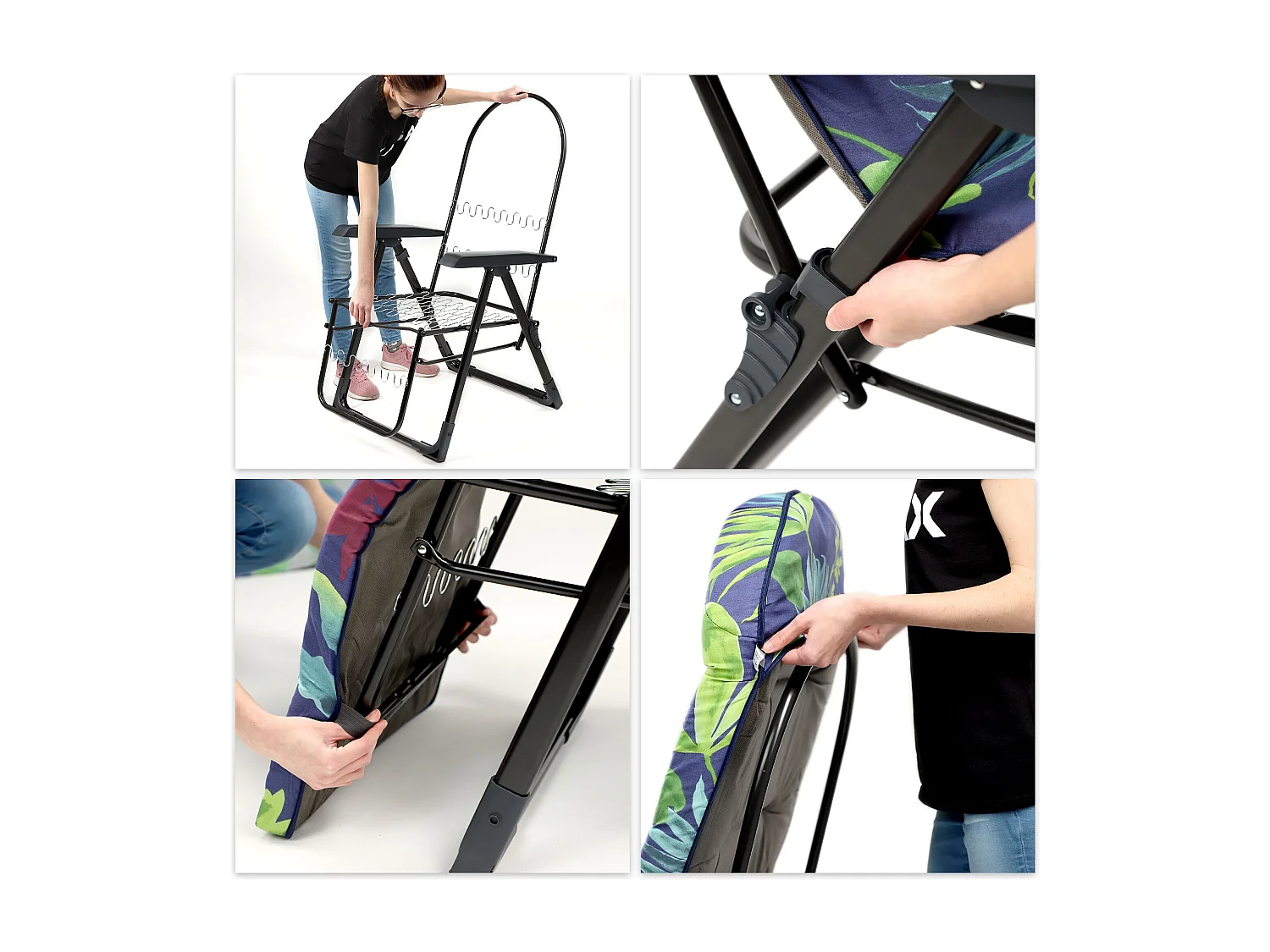 Chaise de jardin KADAX avec dossier réglable, chaise relax en acier thermolaqué, chaise pliante avec capacité de charge jusqu'à 110 kg, chaise longue avec coussin