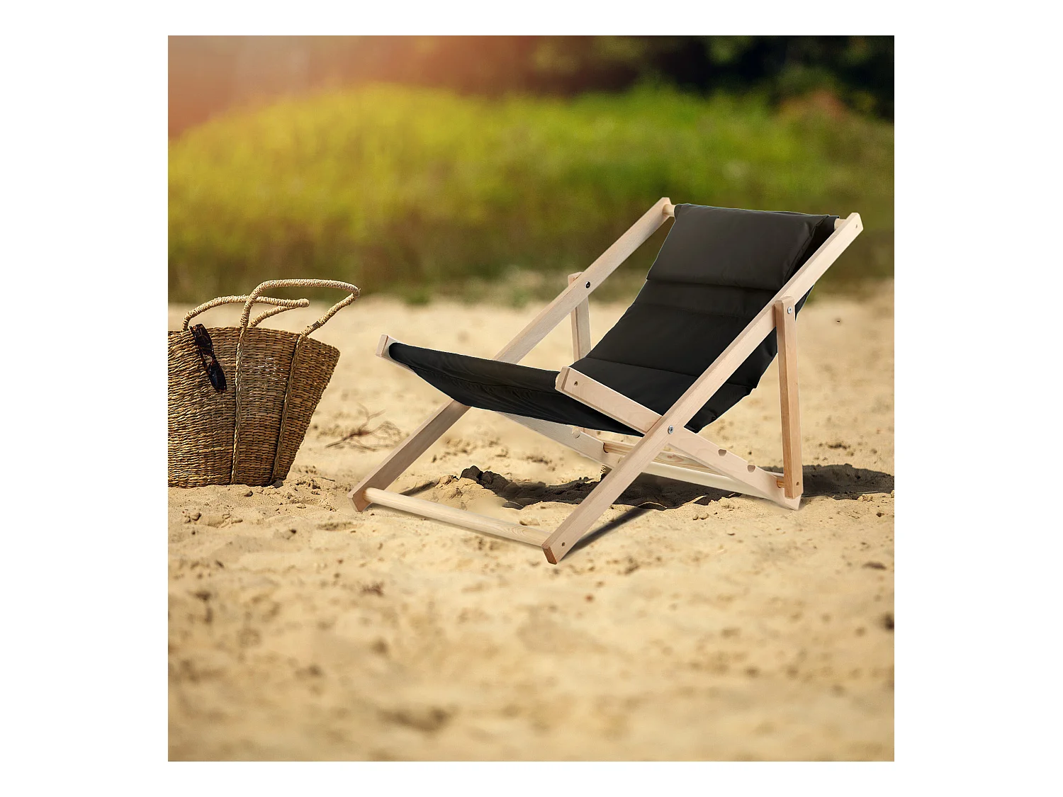 KADAX Ligstoel, strandstoel van hout, zonnebed tot 120 kg, ligstoel van beukenhout, houten klapstoelen, strandstoel, klapstoel voor strand, houten ligstoel (met