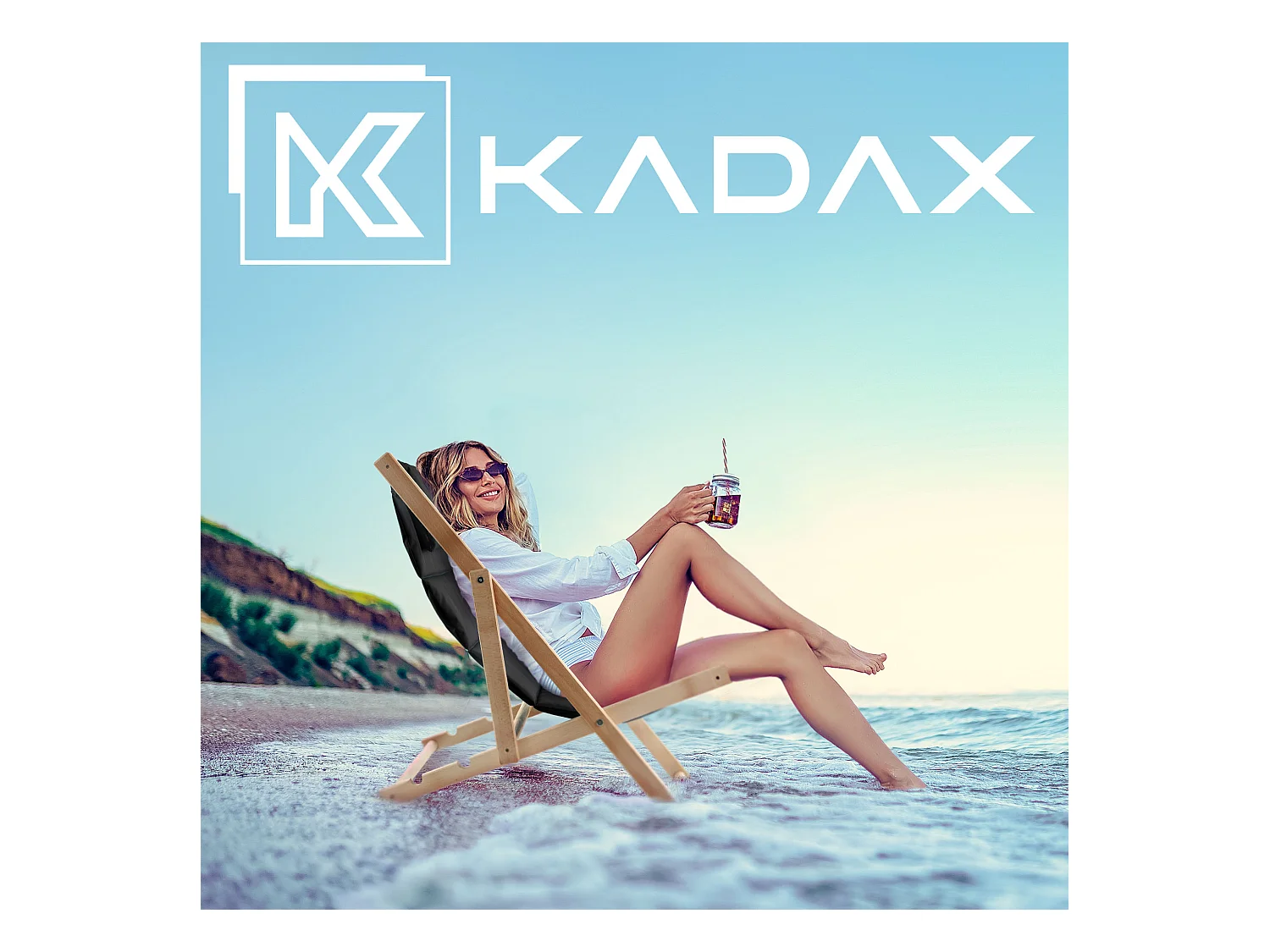 KADAX Holzgarten-Strandliegestuhl, klappbares Kissen, schwarz, polnischer Hersteller