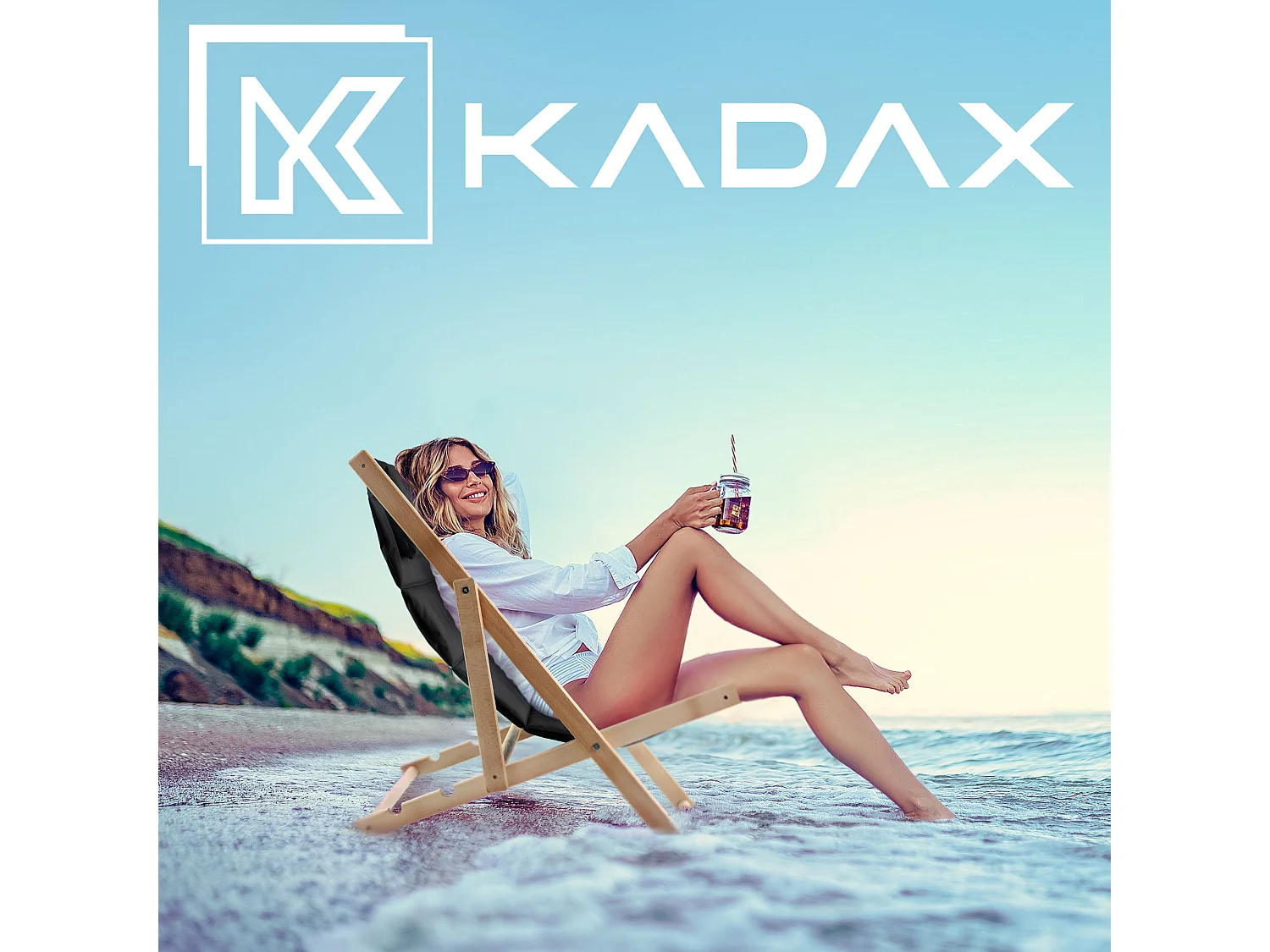 KADAX Bain de soleil, chaise de plage en bois, transat jusqu'à 120 kg, bain de soleil en bois de hêtre, chaises pliantes en bois, chaise de plage, chaise de plage