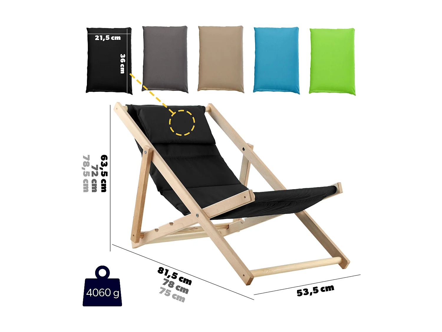 KADAX Bain de soleil, chaise de plage en bois, transat jusqu'à 120 kg, bain de soleil en bois de hêtre, chaises pliantes en bois, chaise de plage, chaise de plage