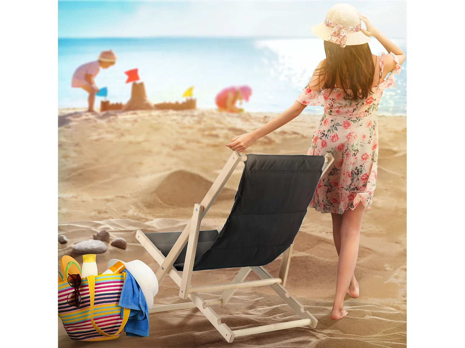 KADAX Bain de soleil, chaise de plage en bois, transat jusqu'à 120 kg, bain de soleil en bois de hêtre, chaises pliantes en bois, chaise de plage, chaise de plage