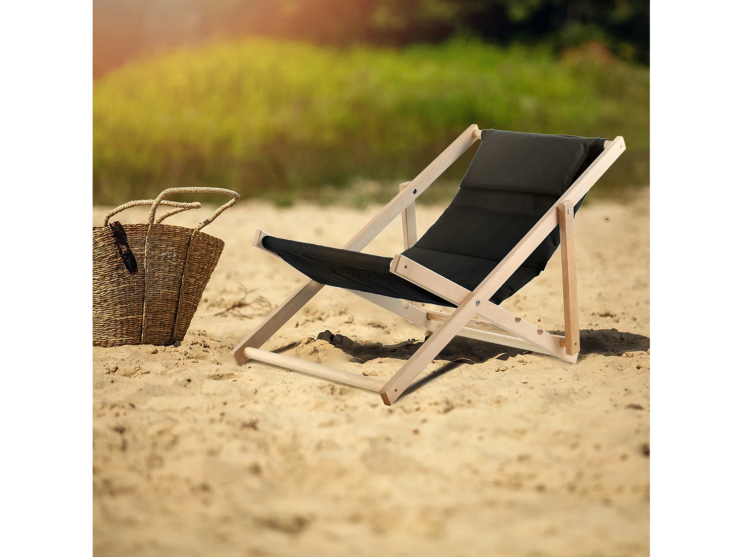 KADAX Bain de soleil, chaise de plage en bois, transat jusqu'à 120 kg, bain de soleil en bois de hêtre, chaises pliantes en bois, chaise de plage, chaise de plage