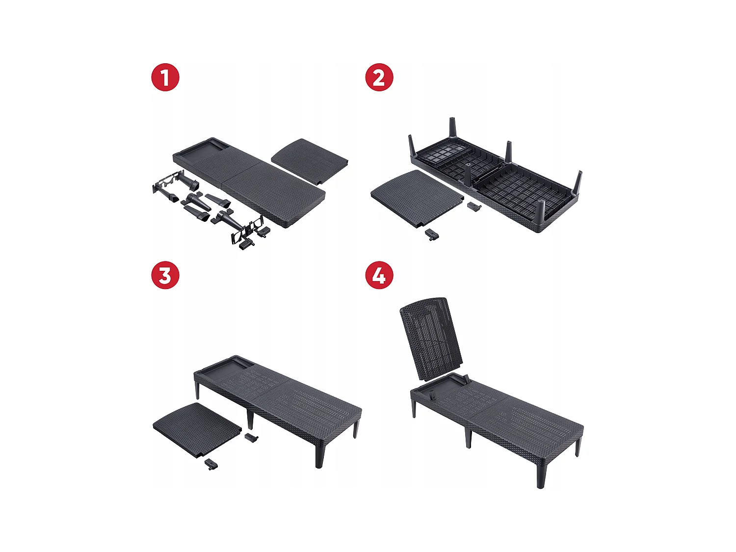 Chaise longue Curver Jaipur avec dossier réglable en 4 directions Chaise de jardin en rotin résistant aux UV et aux intempéries marron