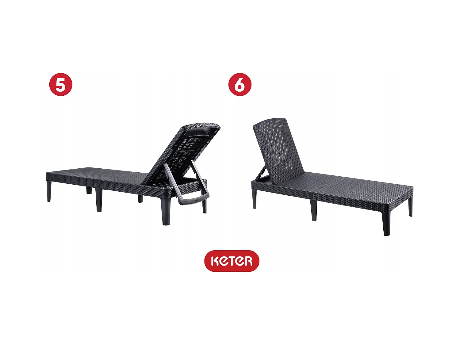 Chaise longue Curver Jaipur avec dossier réglable en 4 directions Chaise de jardin en rotin résistant aux UV et aux intempéries marron