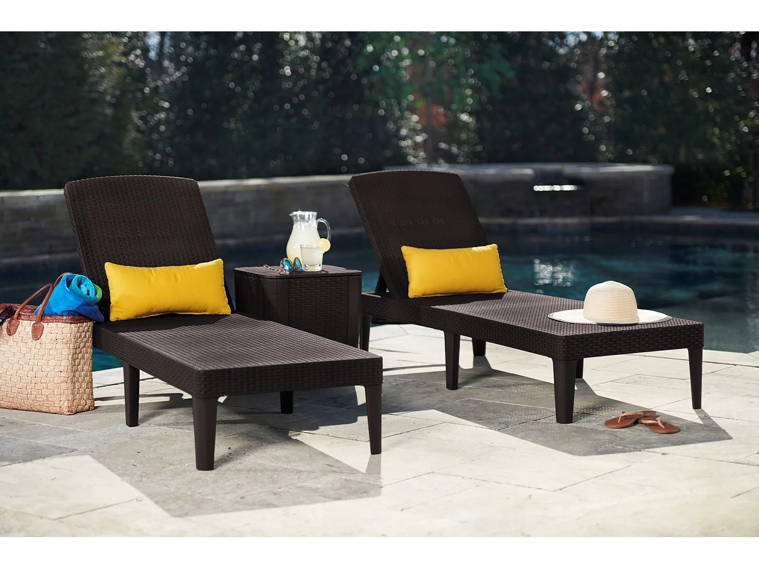 Chaise longue Curver Jaipur avec dossier réglable en 4 directions Chaise de jardin en rotin résistant aux UV et aux intempéries marron