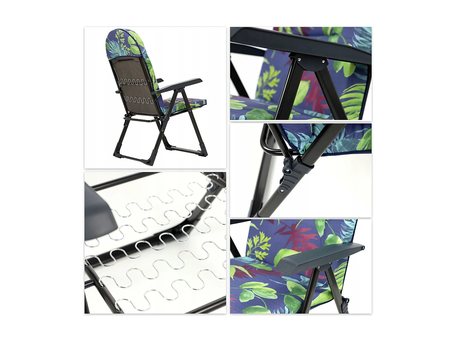 Chaise de jardin KADAX avec dossier réglable, chaise relax en acier thermolaqué, chaise pliante avec capacité de charge jusqu'à 110 kg, chaise longue avec coussin