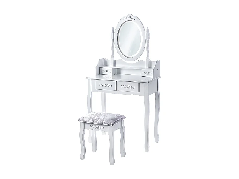 Coiffeuse KADAX avec miroir, tiroir et tabouret, 75 x 40 x 147 cm, coiffeuse, coiffeuse de chambre, armoire (blanc)