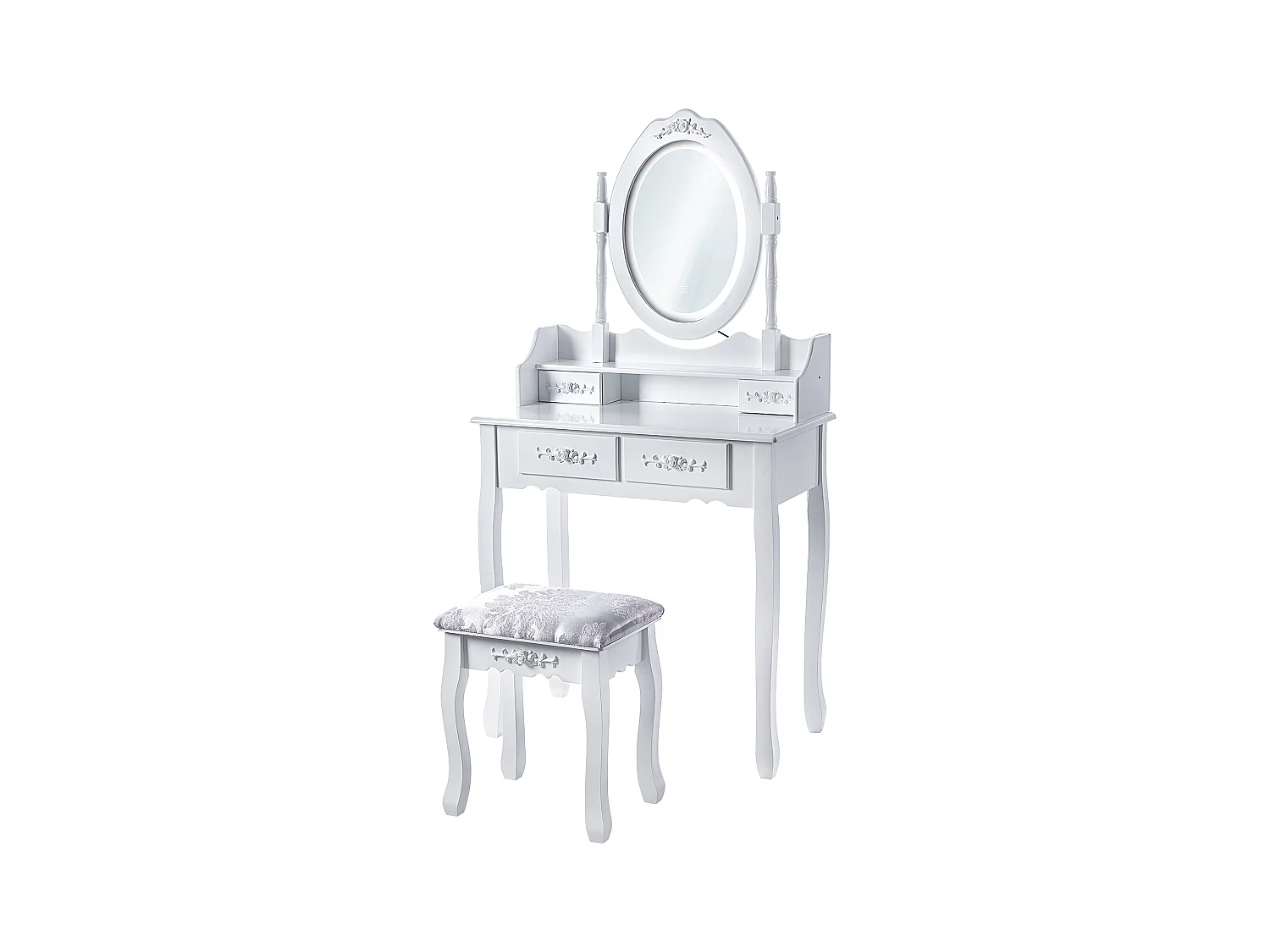 Coiffeuse KADAX avec miroir, tiroir et tabouret, 75 x 40 x 147 cm, coiffeuse, coiffeuse de chambre, armoire (blanc)