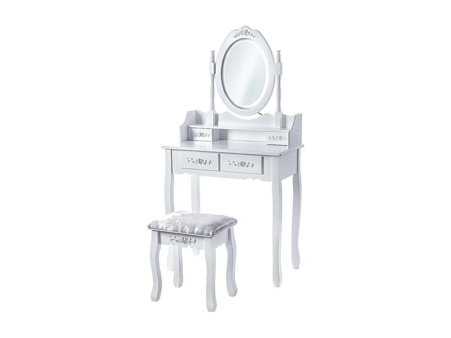 Coiffeuse KADAX avec miroir, tiroir et tabouret, 75 x 40 x 147 cm, coiffeuse, coiffeuse de chambre, armoire (blanc)