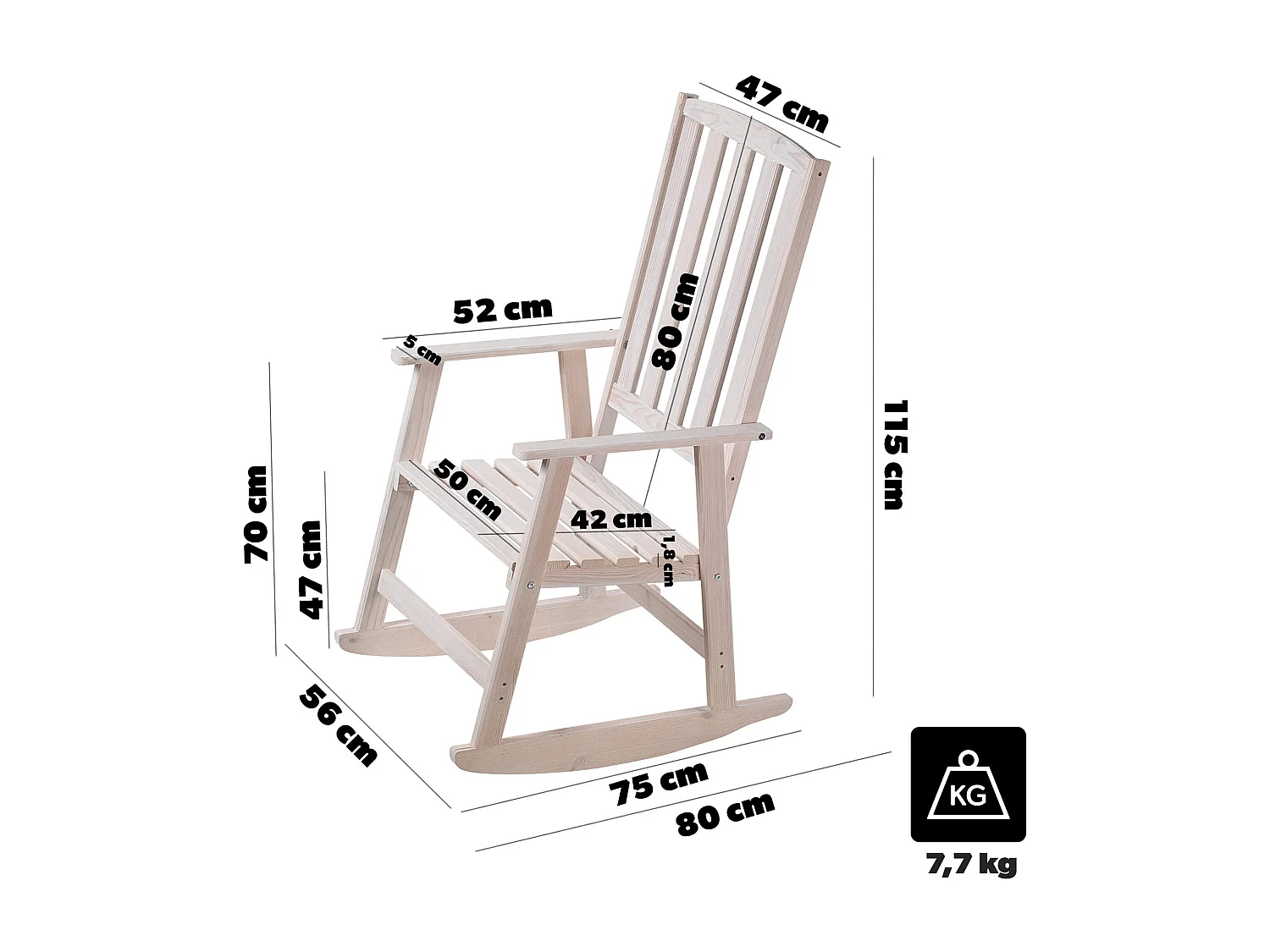 Houten schommelstoel Crenay wit
