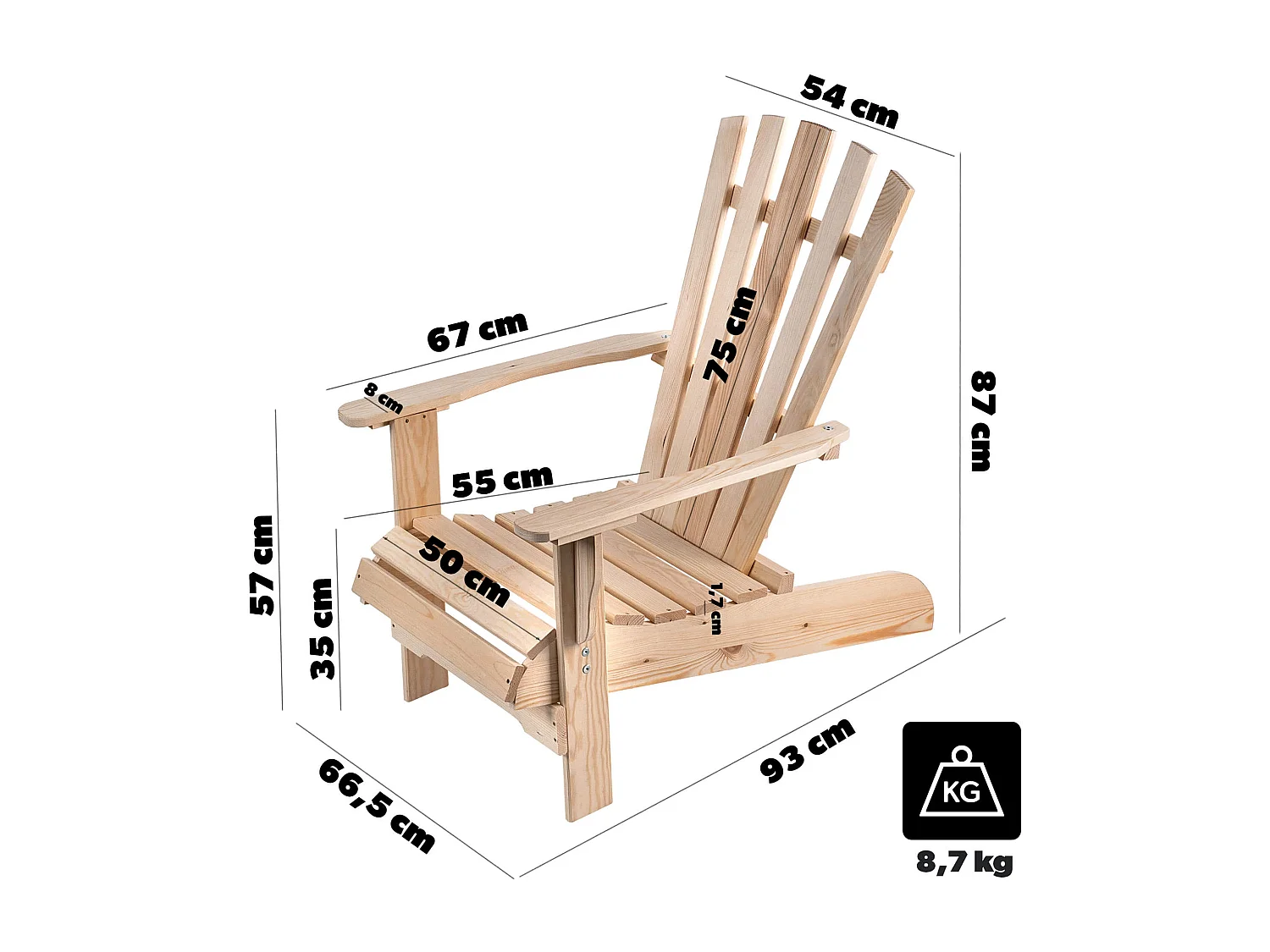 Chaise de plage en bois naturel Arphy