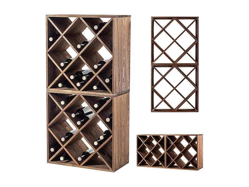 Portabottiglie Loreo, griglia in legno, marrone scuro, 2 pezzi