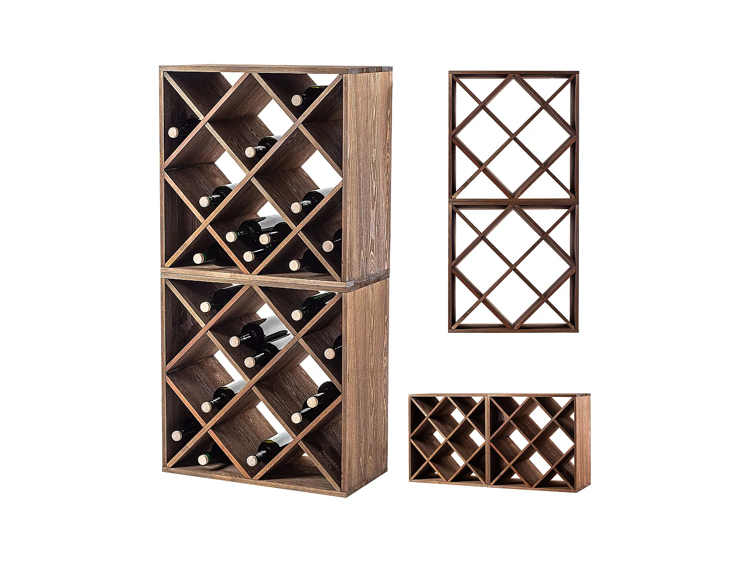 Loreo wijnrek, houten rooster, donkerbruin, 2 stuks