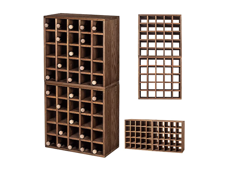 Portabottiglie Loreo in legno a scacchiera marrone scuro 2 pezzi