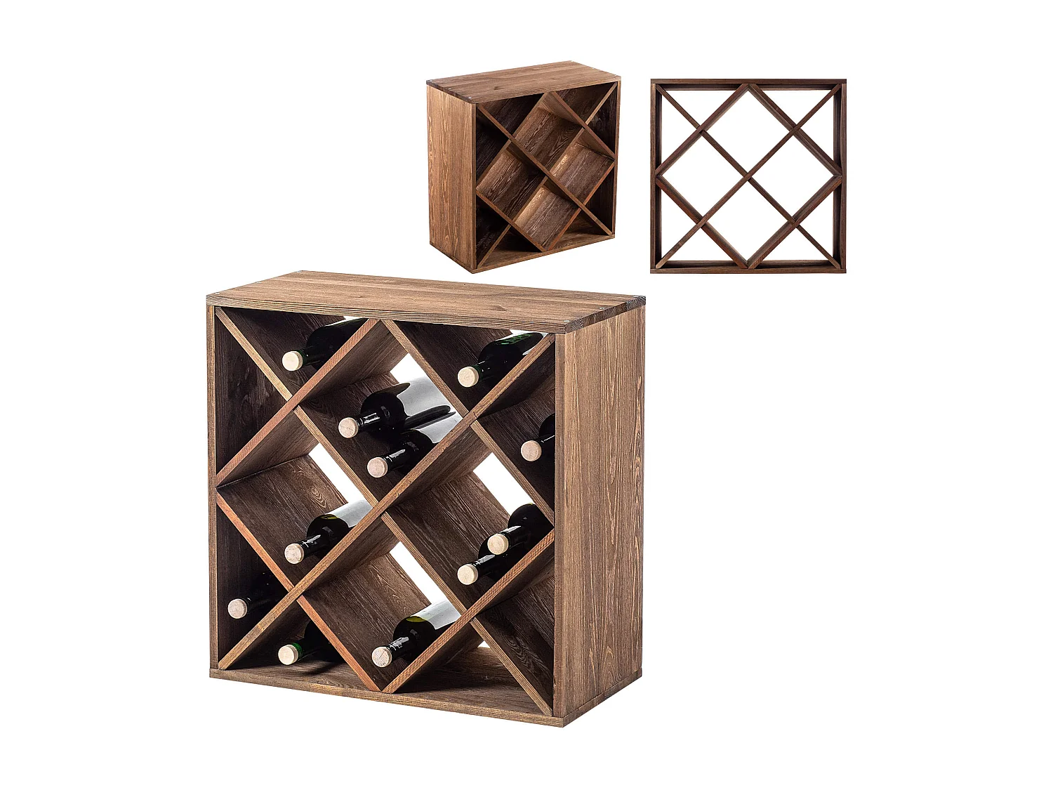 KADAX Regał na wino Loreo kratka drewniany ciemny brąz
