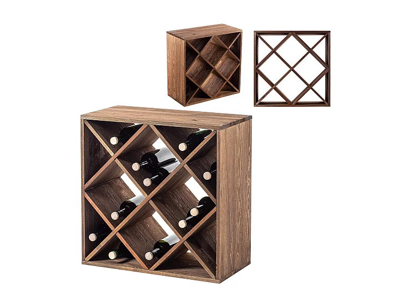 KADAX Regał na wino Loreo kratka drewniany ciemny brąz