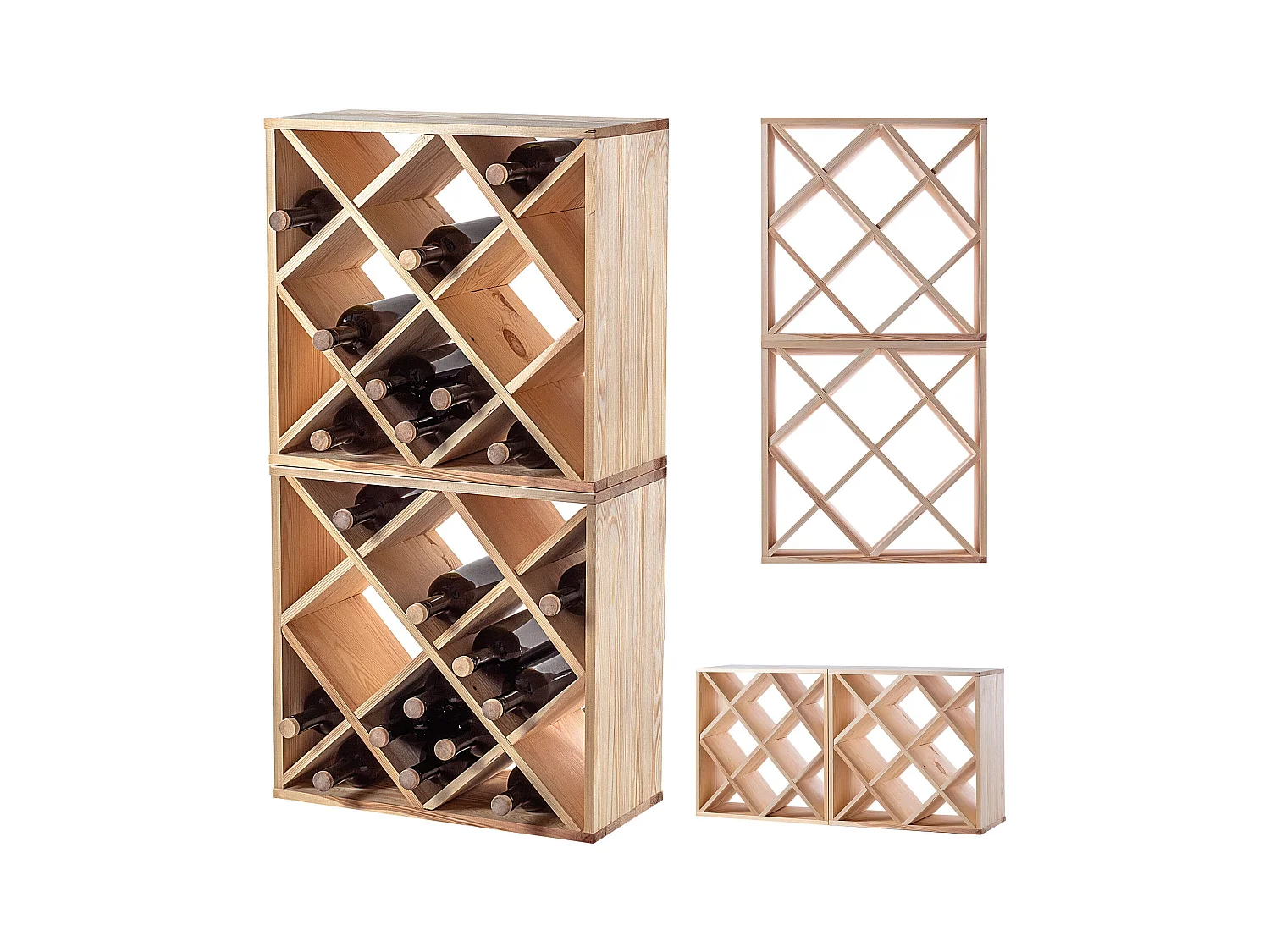 Suporte para vinhos Loreo com grade de madeira marrom claro 2 peças