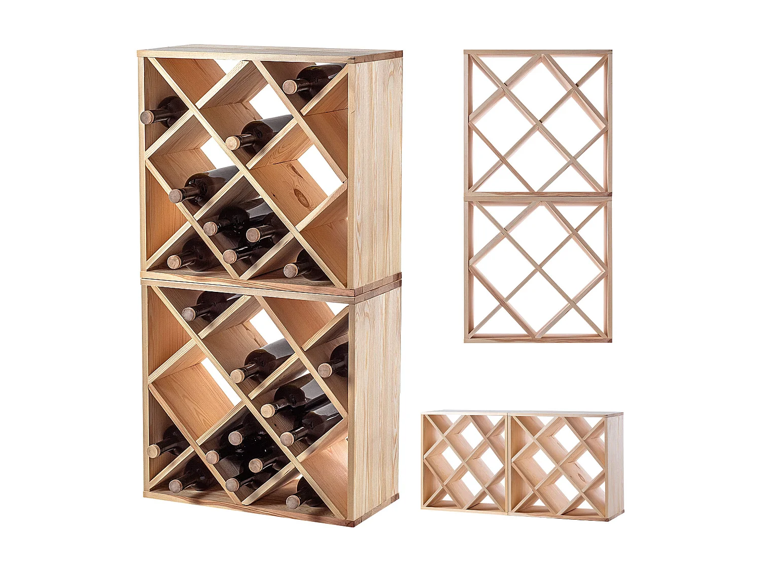 Suporte para vinhos Loreo com grade de madeira marrom claro 2 peças