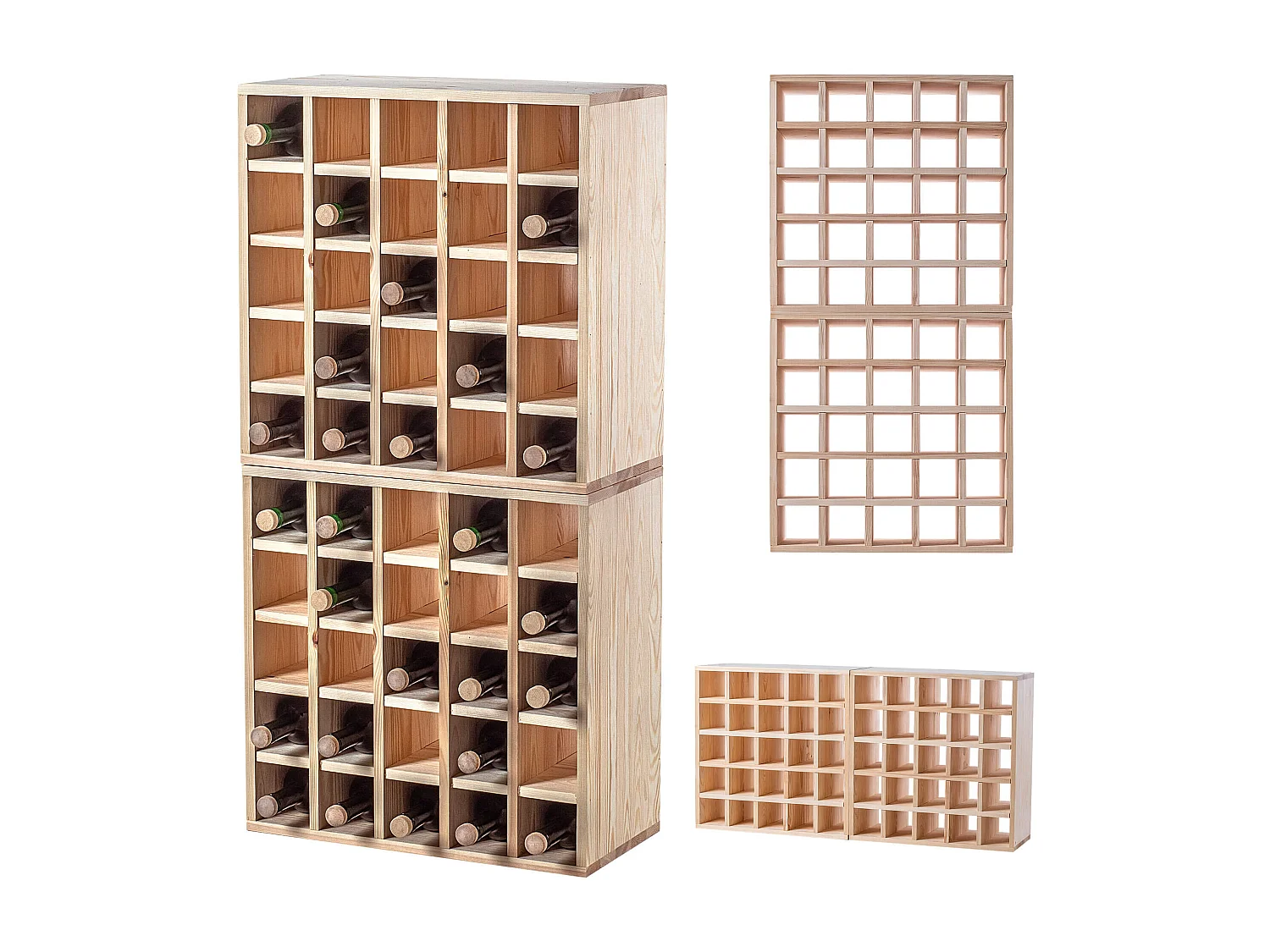 Casier à vin Loreo en bois damier marron clair 2 pièces