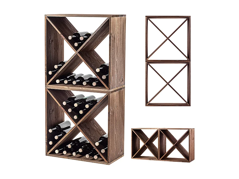 KADAX Regał na wino Loreo X drewniany ciemny brąz 2szt