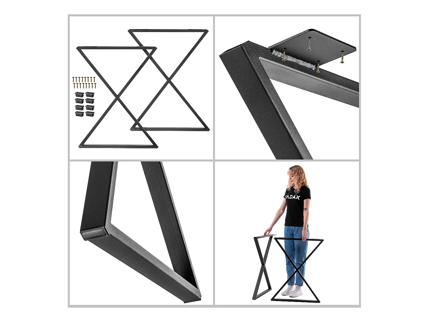 KADAX Massive Tischbeine, Industrie-Tischbeine, rustikale Möbelbeine, robuste Tischbeine aus Stahl, moderne Möbelbeine, stabiler Tischfuß (Sanduhr V1 60 x 77 cm)