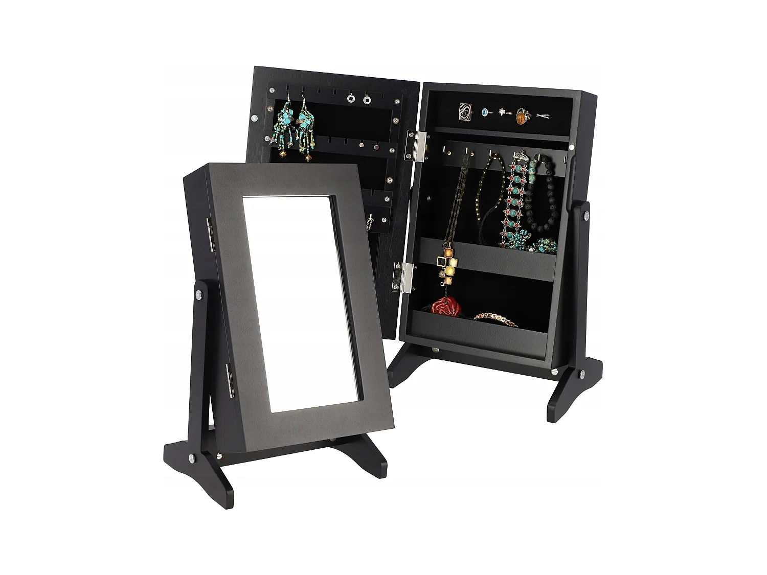 Coffret à bijoux KADAX avec miroir, 21 x 15 x 30,5 cm, boîte en panneau MDF, boîte à bijoux avec pieds, écrin à bijoux pour colliers, bagues (noir)