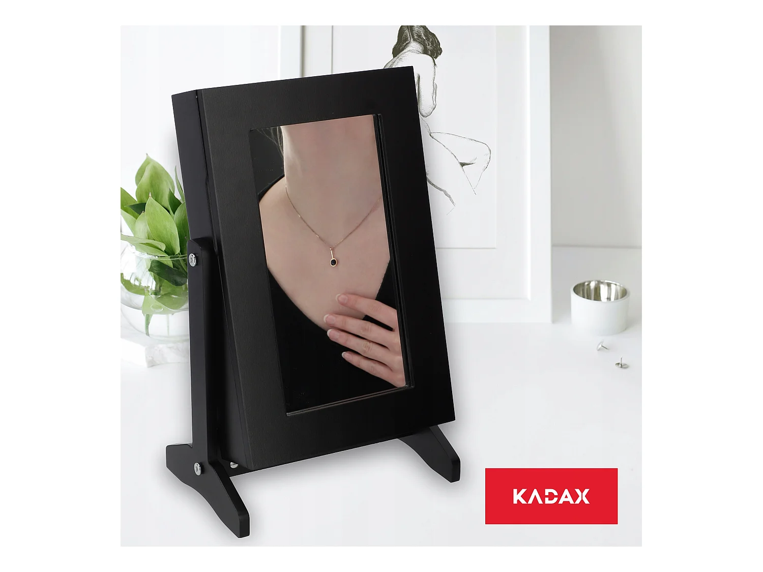 Coffret à bijoux KADAX avec miroir, 21 x 15 x 30,5 cm, boîte en panneau MDF, boîte à bijoux avec pieds, écrin à bijoux pour colliers, bagues (noir)