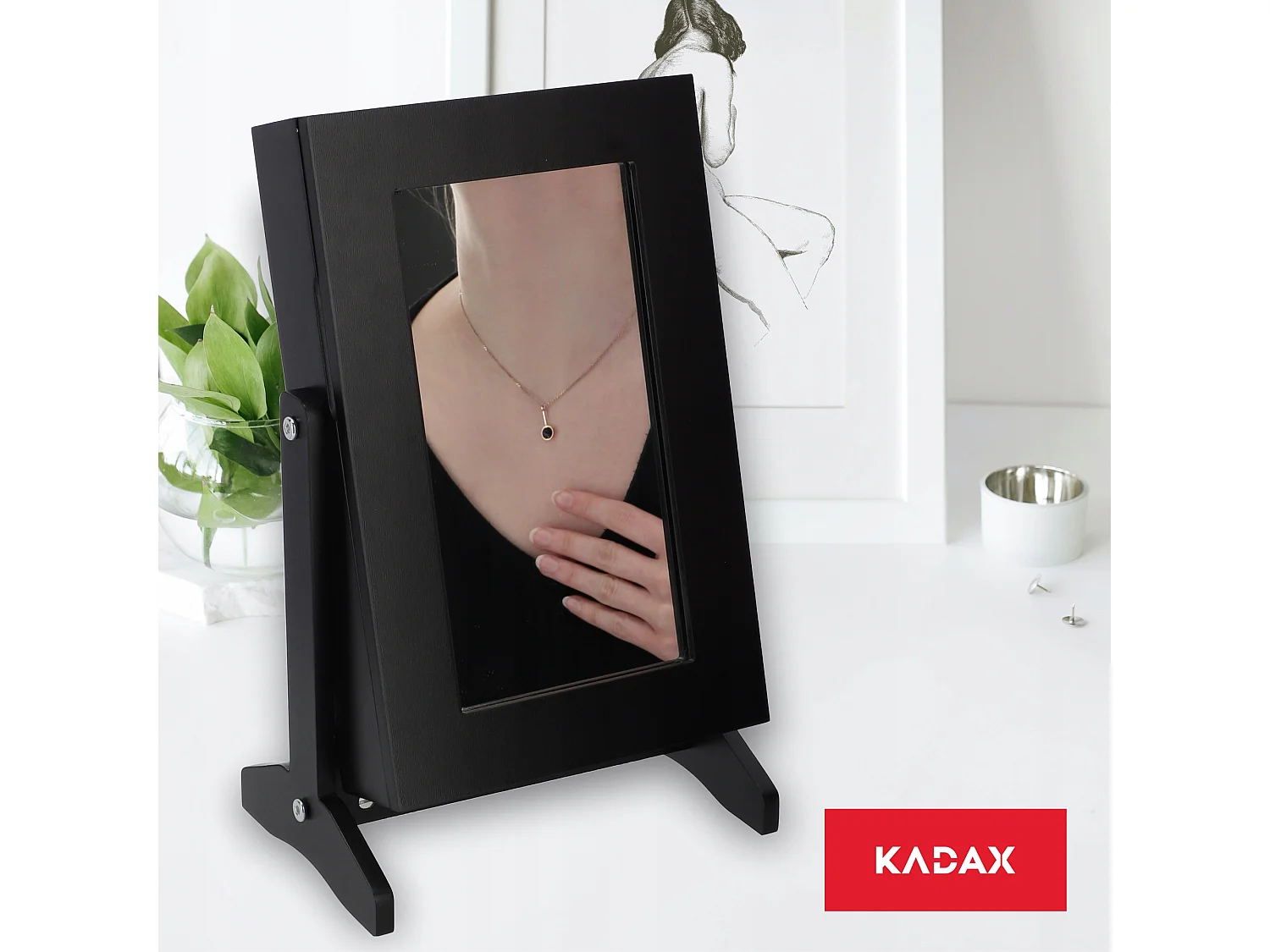 Coffret à bijoux KADAX avec miroir, 21 x 15 x 30,5 cm, boîte en panneau MDF, boîte à bijoux avec pieds, écrin à bijoux pour colliers, bagues (noir)