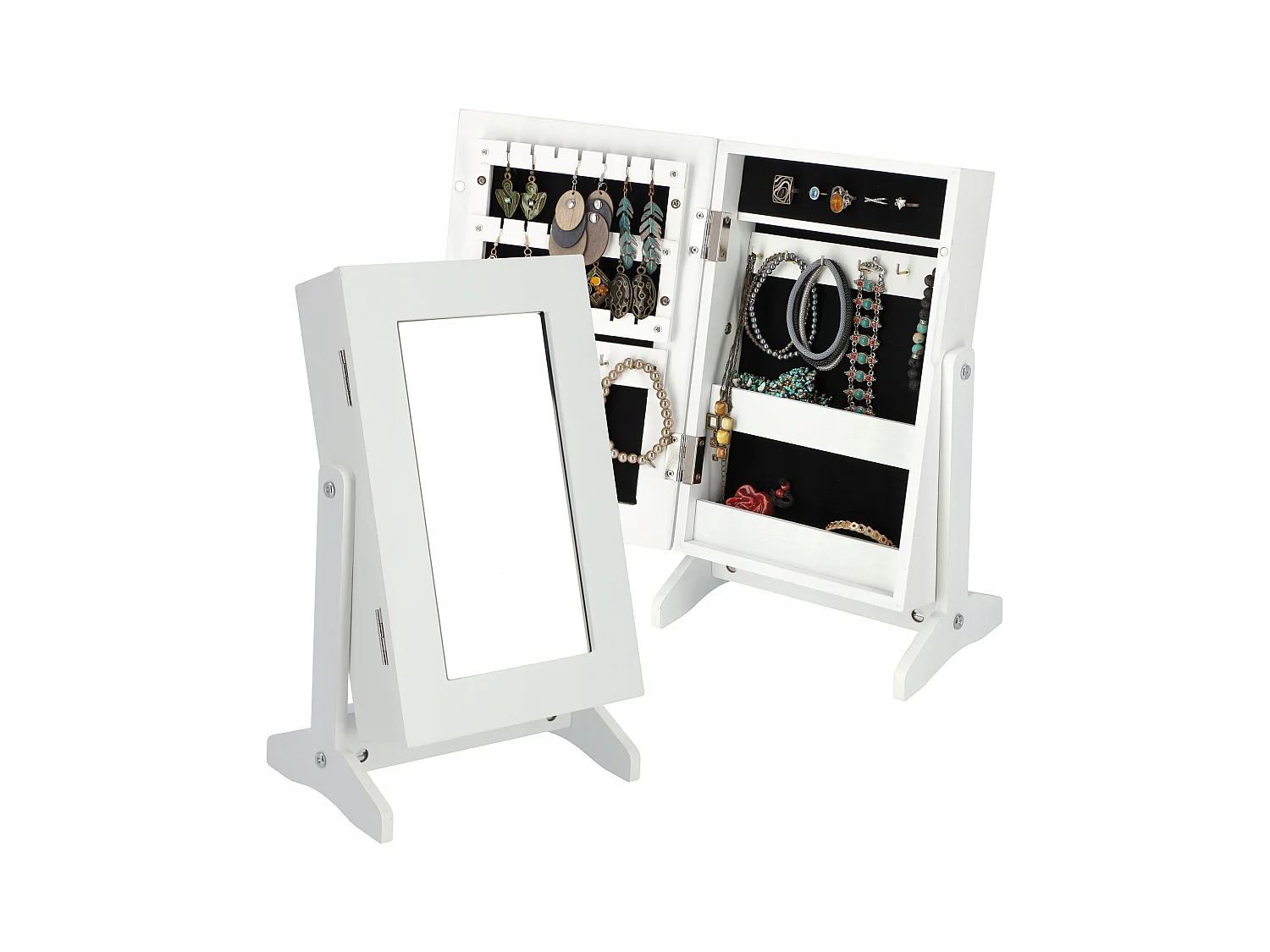 Coffret à bijoux KADAX avec miroir, 21 x 15 x 38,5 cm, boîte en panneau MDF, boîte à bijoux avec pieds, écrin à bijoux pour colliers, bagues (blanc)