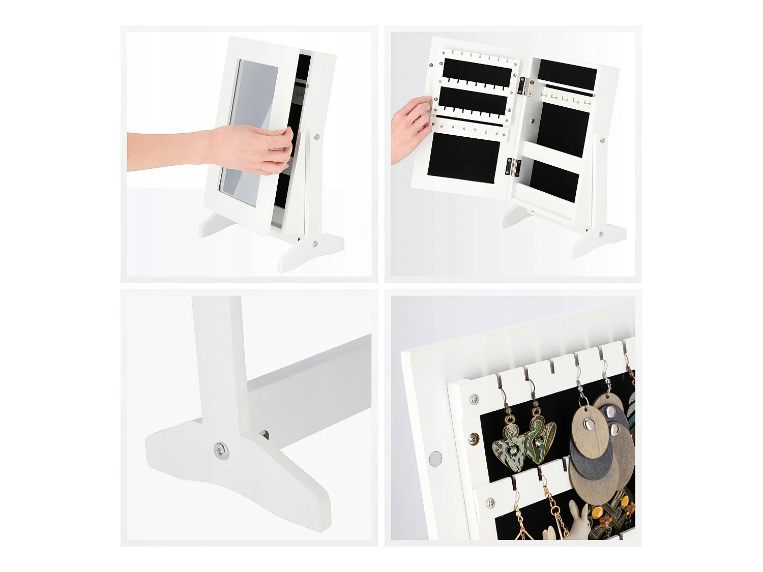 Coffret à bijoux KADAX avec miroir, 21 x 15 x 38,5 cm, boîte en panneau MDF, boîte à bijoux avec pieds, écrin à bijoux pour colliers, bagues (blanc)