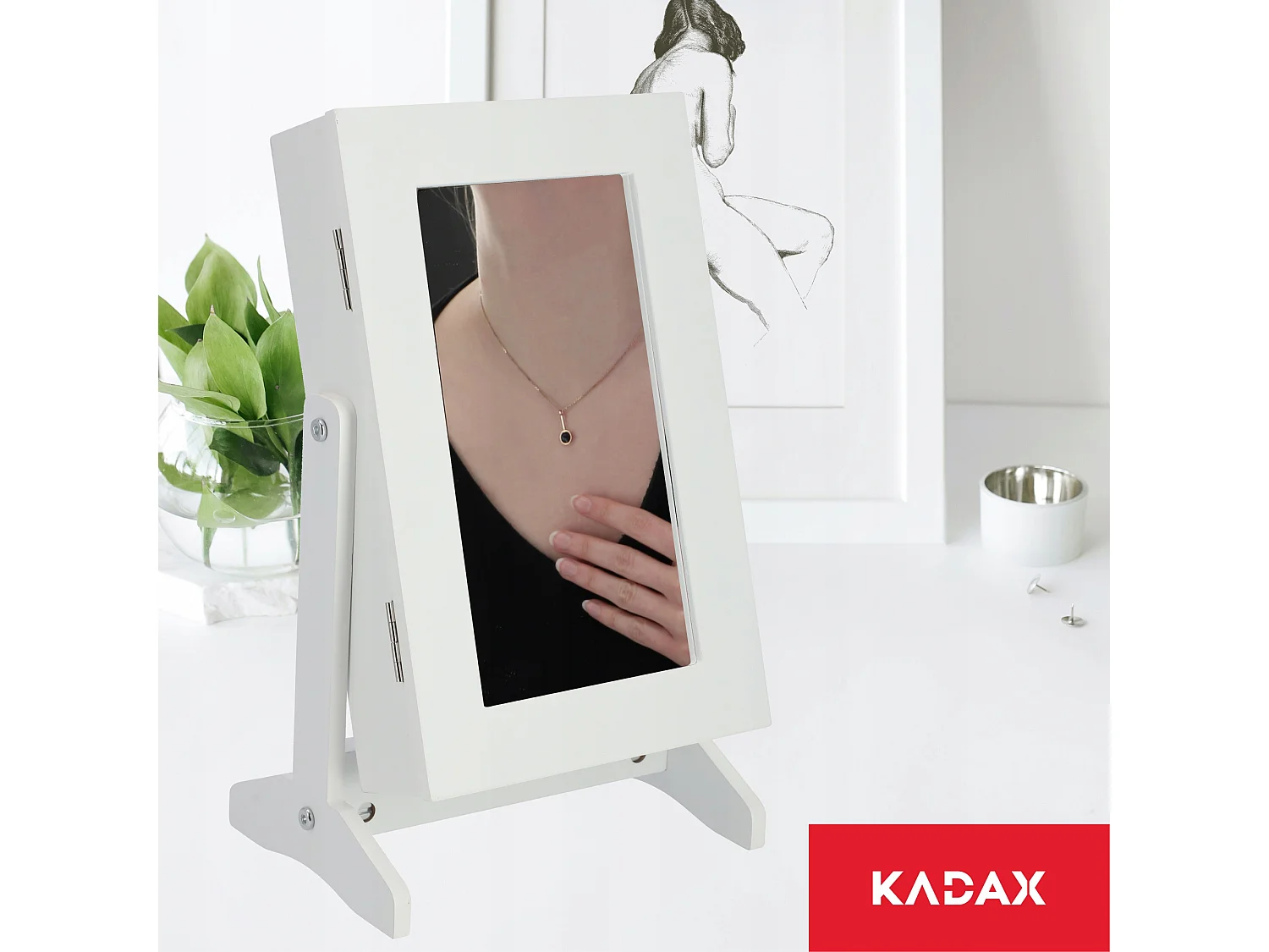 KADAX Tocador joyero con espejo, caja de pie blanca