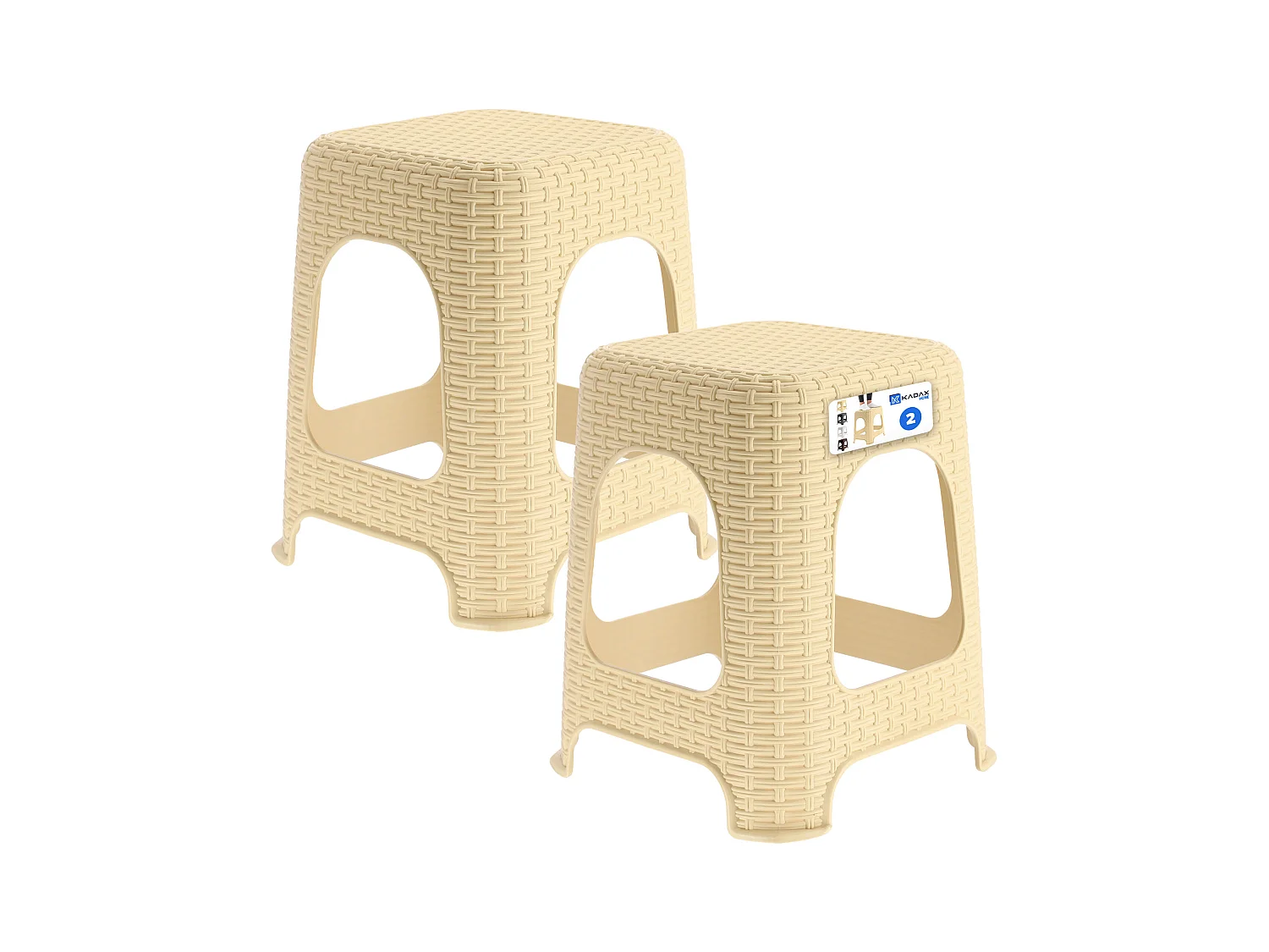 KADAX Kruk van kunststof, opstapkruk tot 120 kg, rotankruk met antislipvoeten, badkruk, woonkruk, lichte zitkruk, tuinkruk, kruk (2 x set beige)