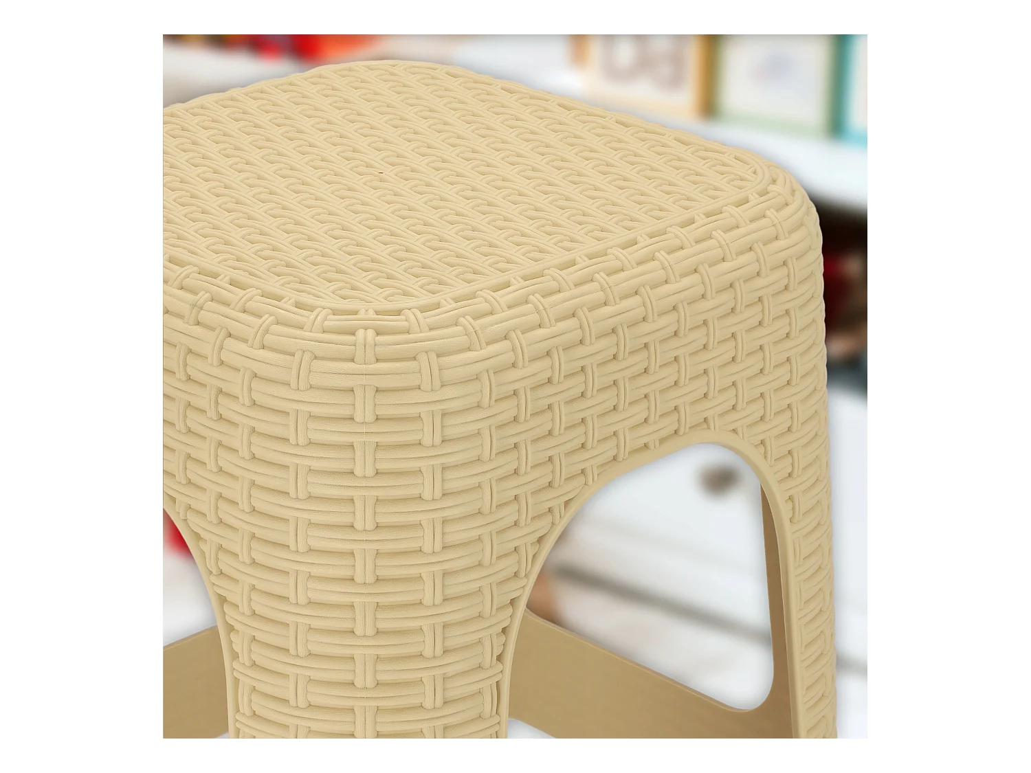 KADAX Kruk van kunststof, opstapkruk tot 120 kg, rotankruk met antislipvoeten, badkruk, woonkruk, lichte zitkruk, tuinkruk, kruk (2 x set beige)