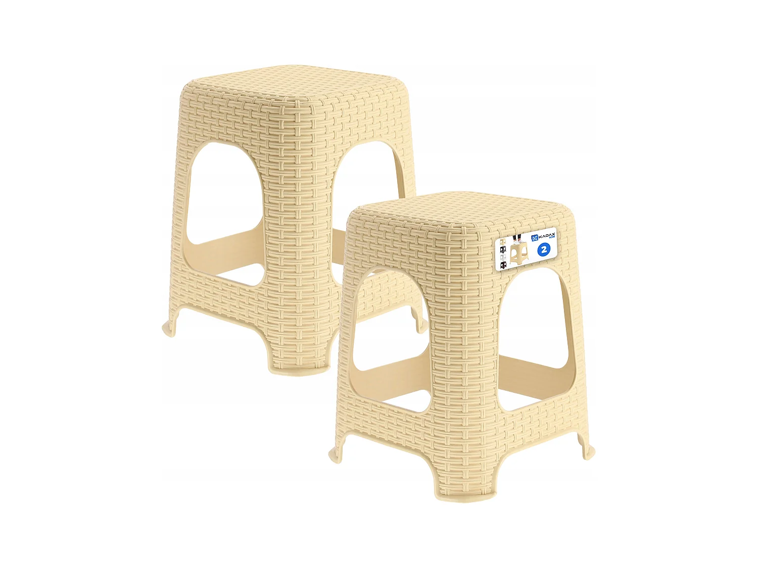 KADAX Kruk van kunststof, opstapkruk tot 120 kg, rotankruk met antislipvoeten, badkruk, woonkruk, lichte zitkruk, tuinkruk, kruk (2 x set beige)