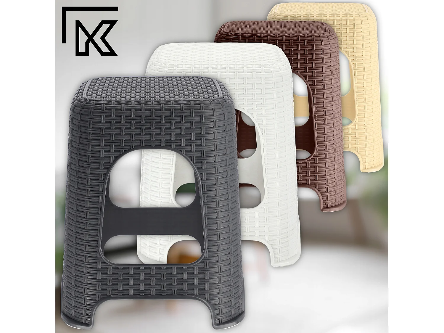 Tabouret en plastique KADAX, escabeau jusqu'à 120 kg, tabouret en rotin avec pieds antidérapants, tabouret de bain, tabouret de salon, tabouret d'assise léger,